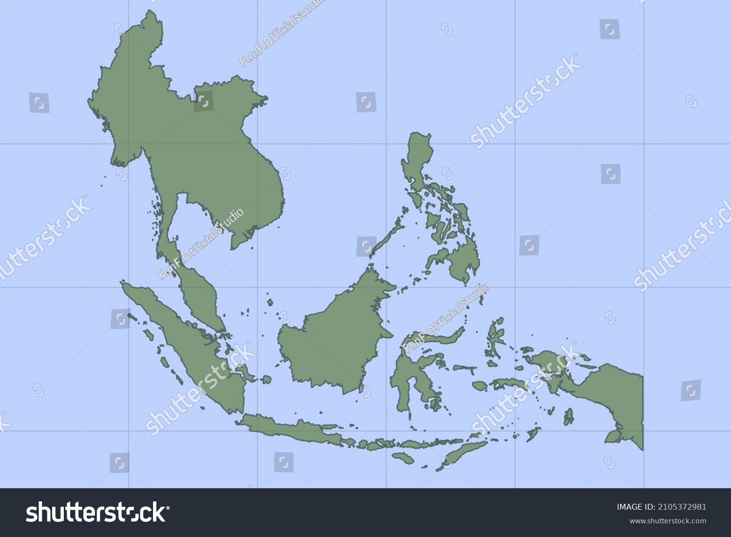 Southeast Asia Map World Map International Stock Vector Royalty Free Stock Vector Southeast Asia Map World Map International Vector Template With Green Color On Blue Background 2105372981