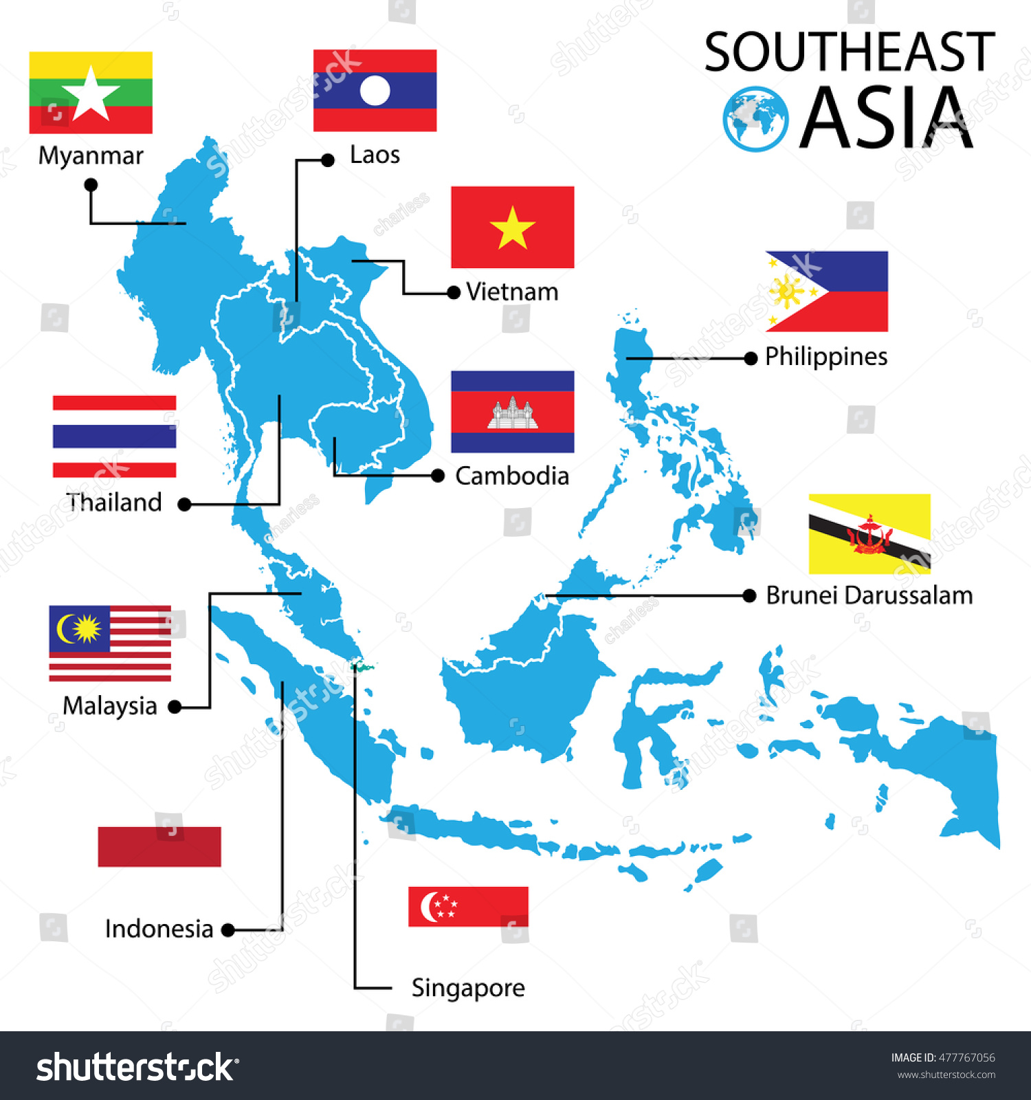 Southeast Asia World Map Vector Illustration Stock Image