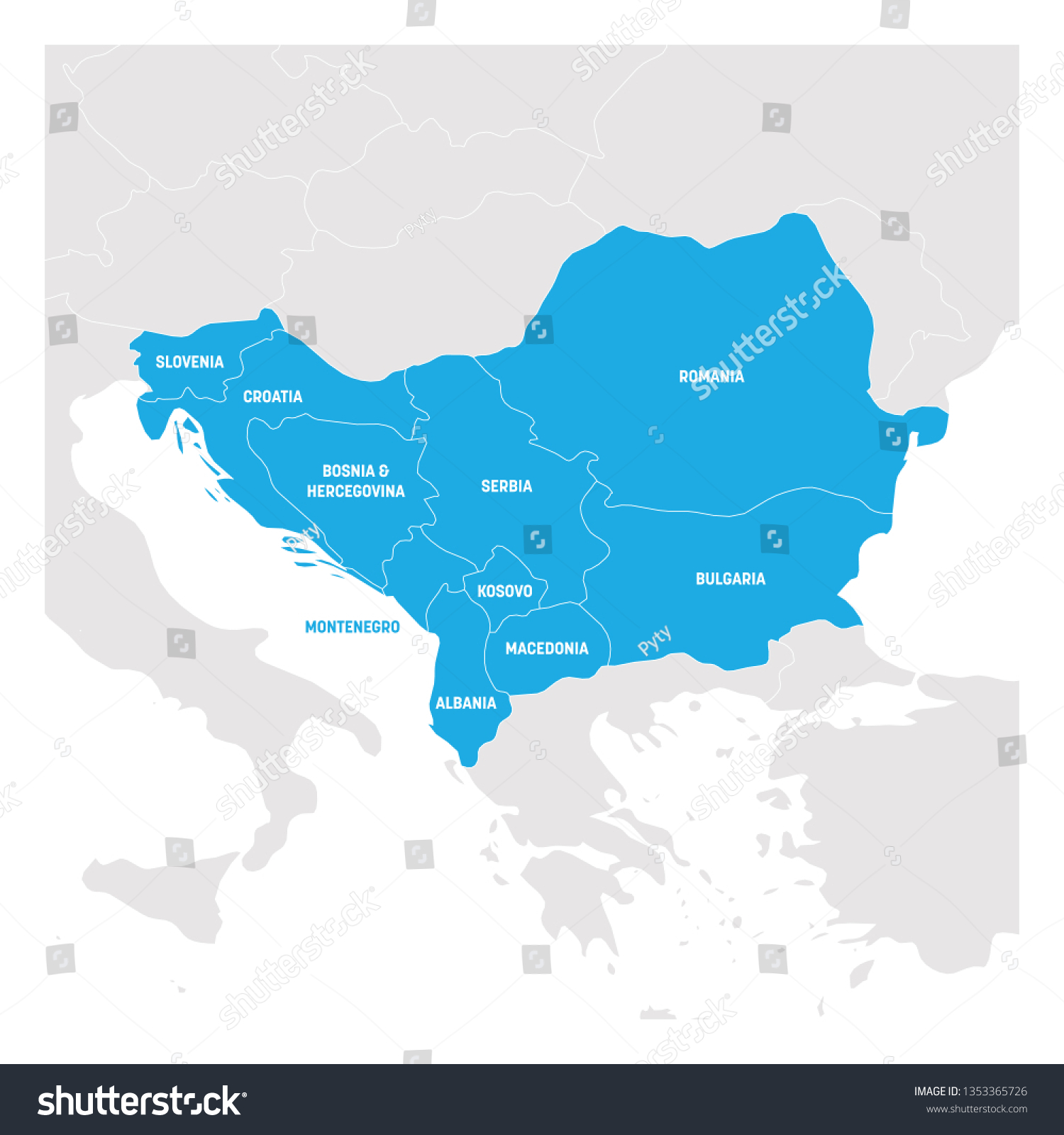 Map Of South East Europe Southeast Europe Region Map Countries Balkan Stock Vector (Royalty Free)  1353365726 | Shutterstock