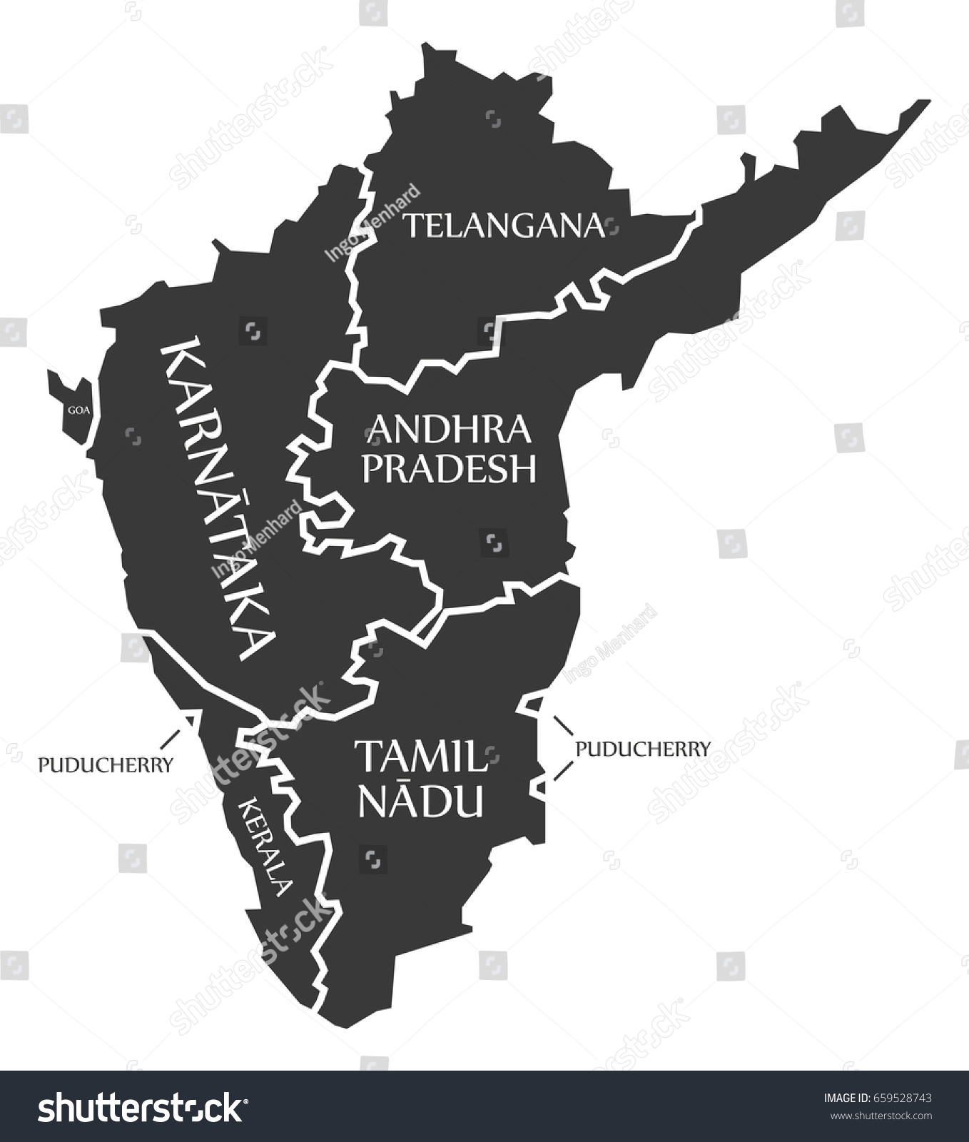 Telangana And Karnataka Map Goa Karnataka Telangana Andhra Pradesh Map Stock Vector (Royalty Free)  659528773 | Shutterstock