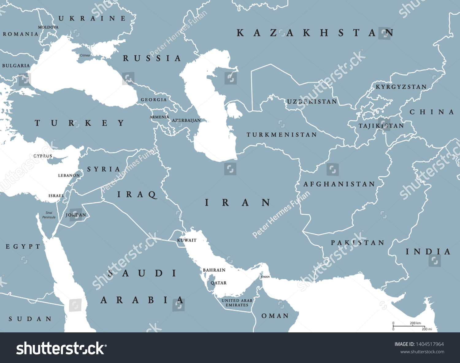 Southwest Asia Political Map Borders Called Stock Vector Royalty Free