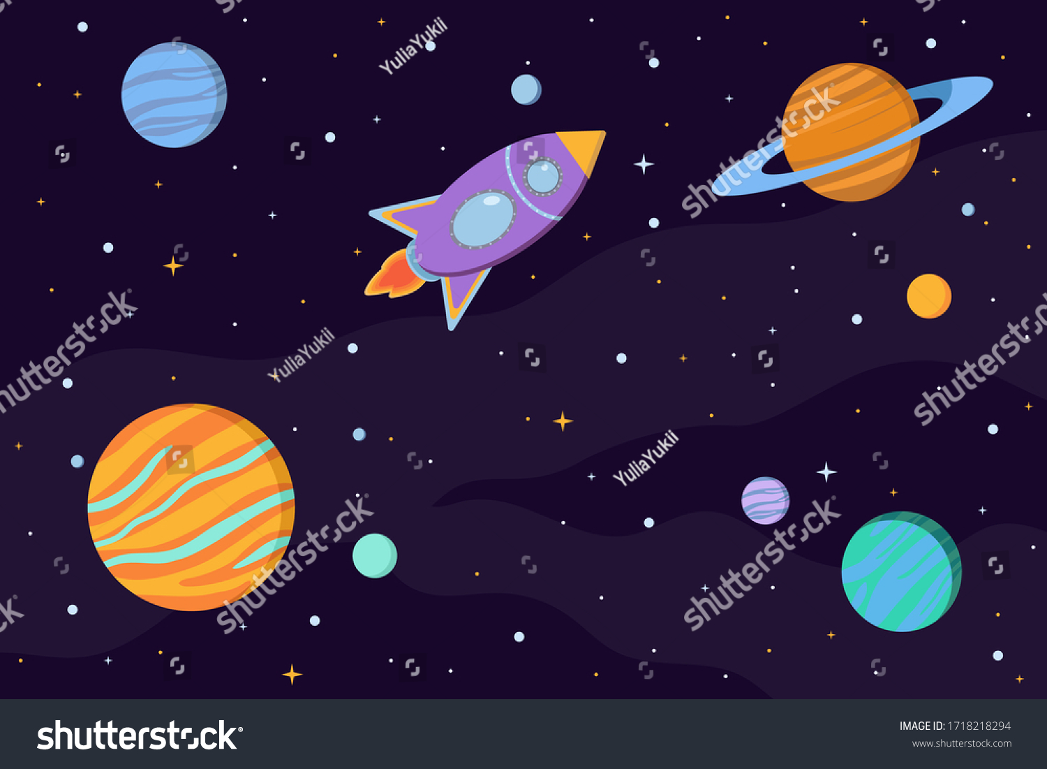 Space Background Planets Moons Rocket Stars Stock Vector (Royalty Free