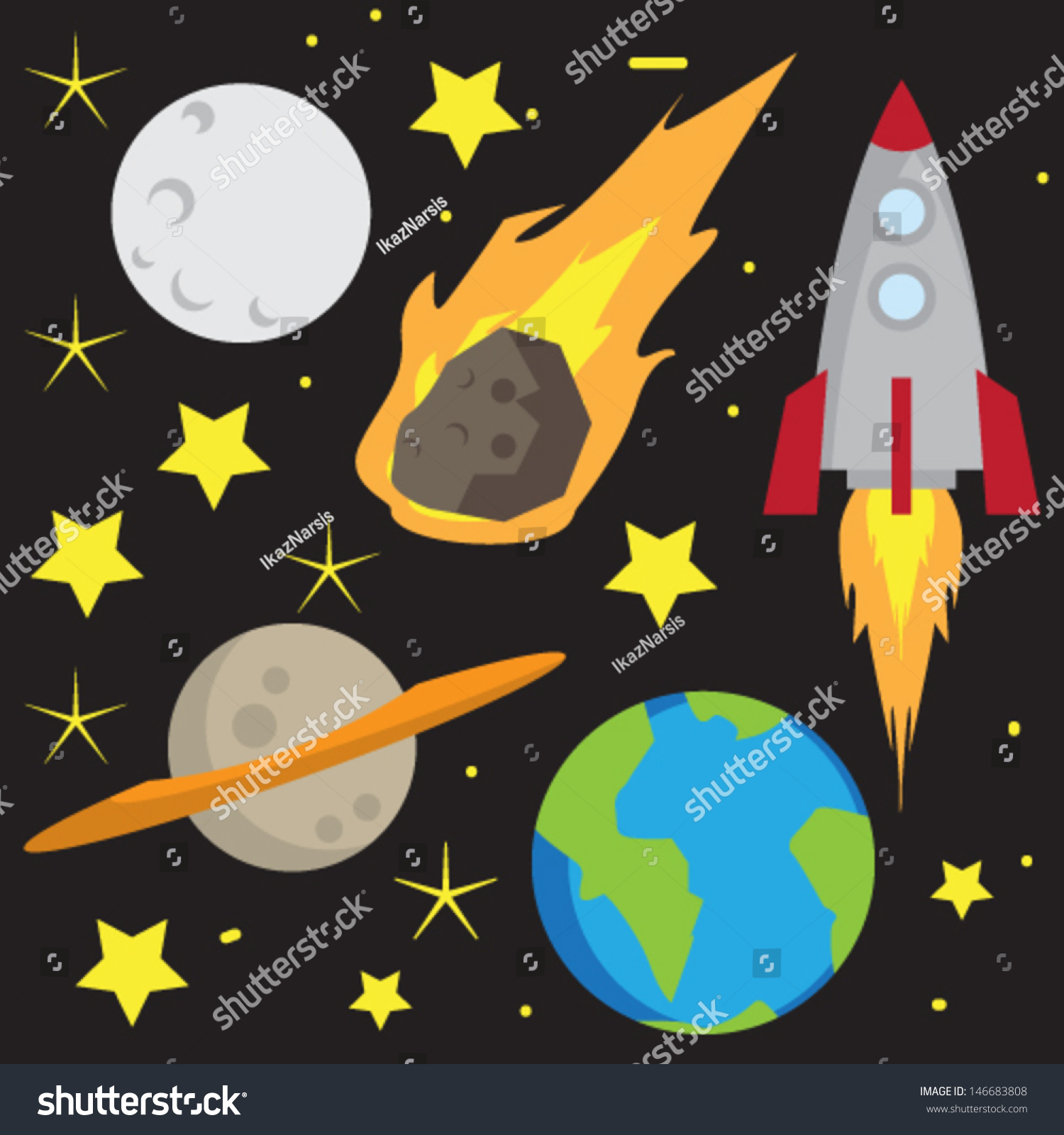 Space Cartoon Set Vector Stock Vector 146683808 - Shutterstock