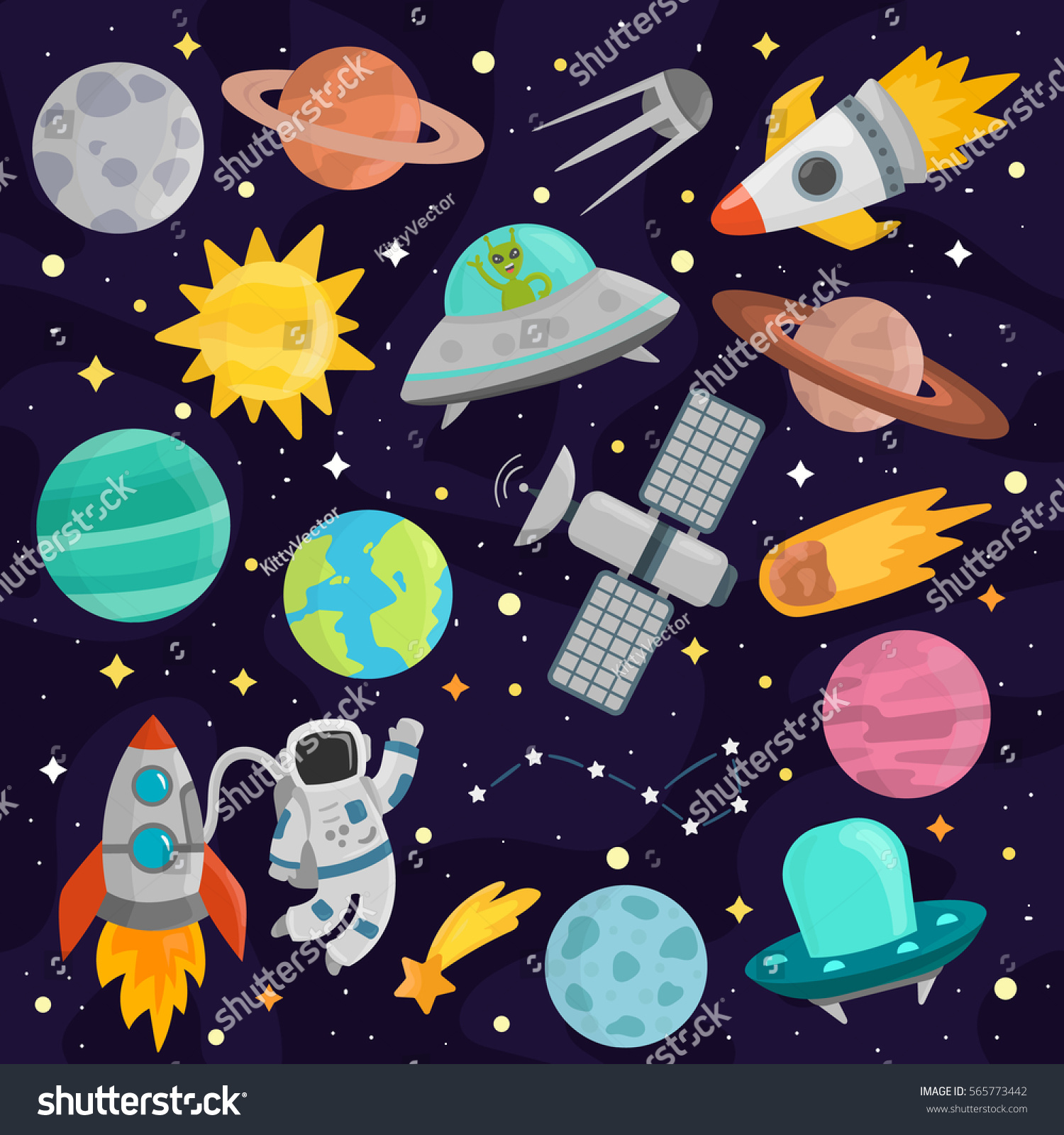 Space Cartoon Set Vector Stock Vector Royalty Free 565773442