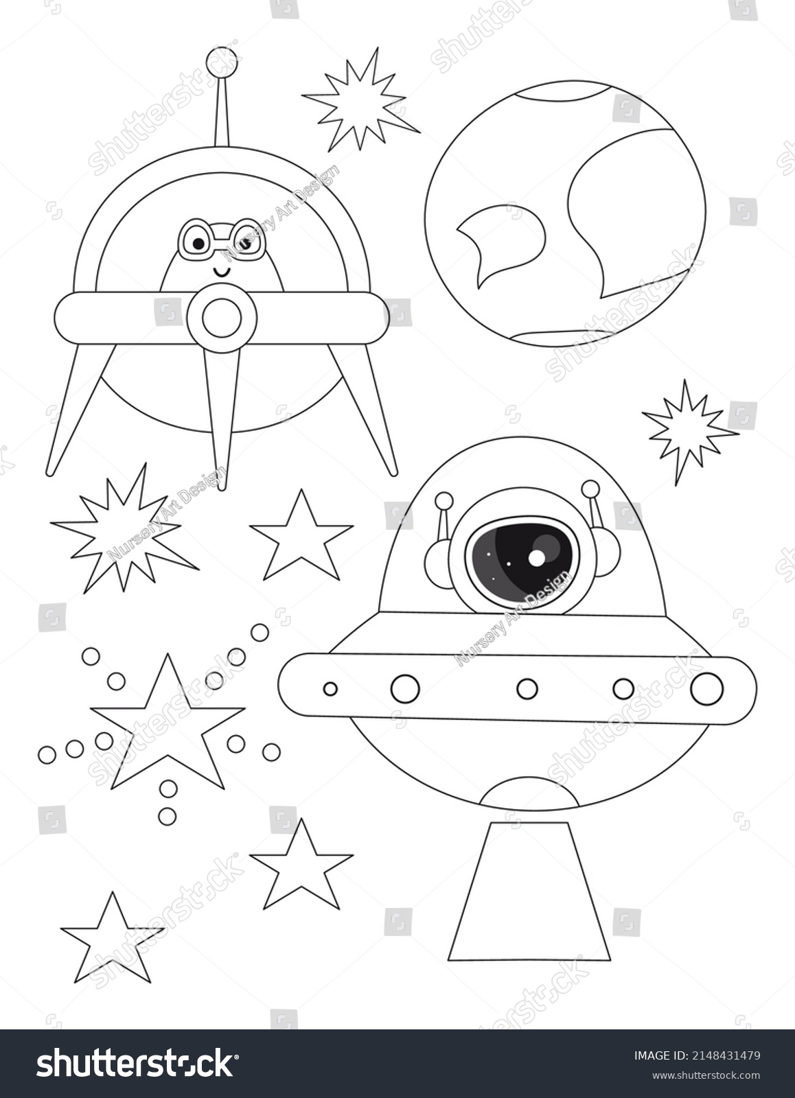 Space Coloring Page Printable Children Preschool Stock Vector (Royalty ...