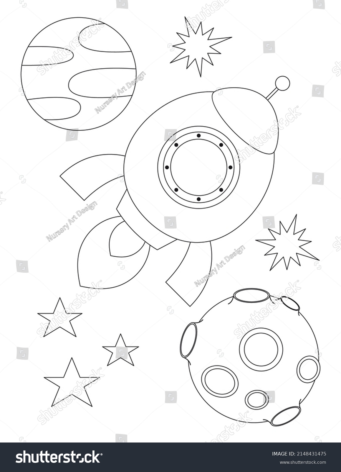 Space Coloring Page Printable Children Preschool Stock Vector (Royalty ...