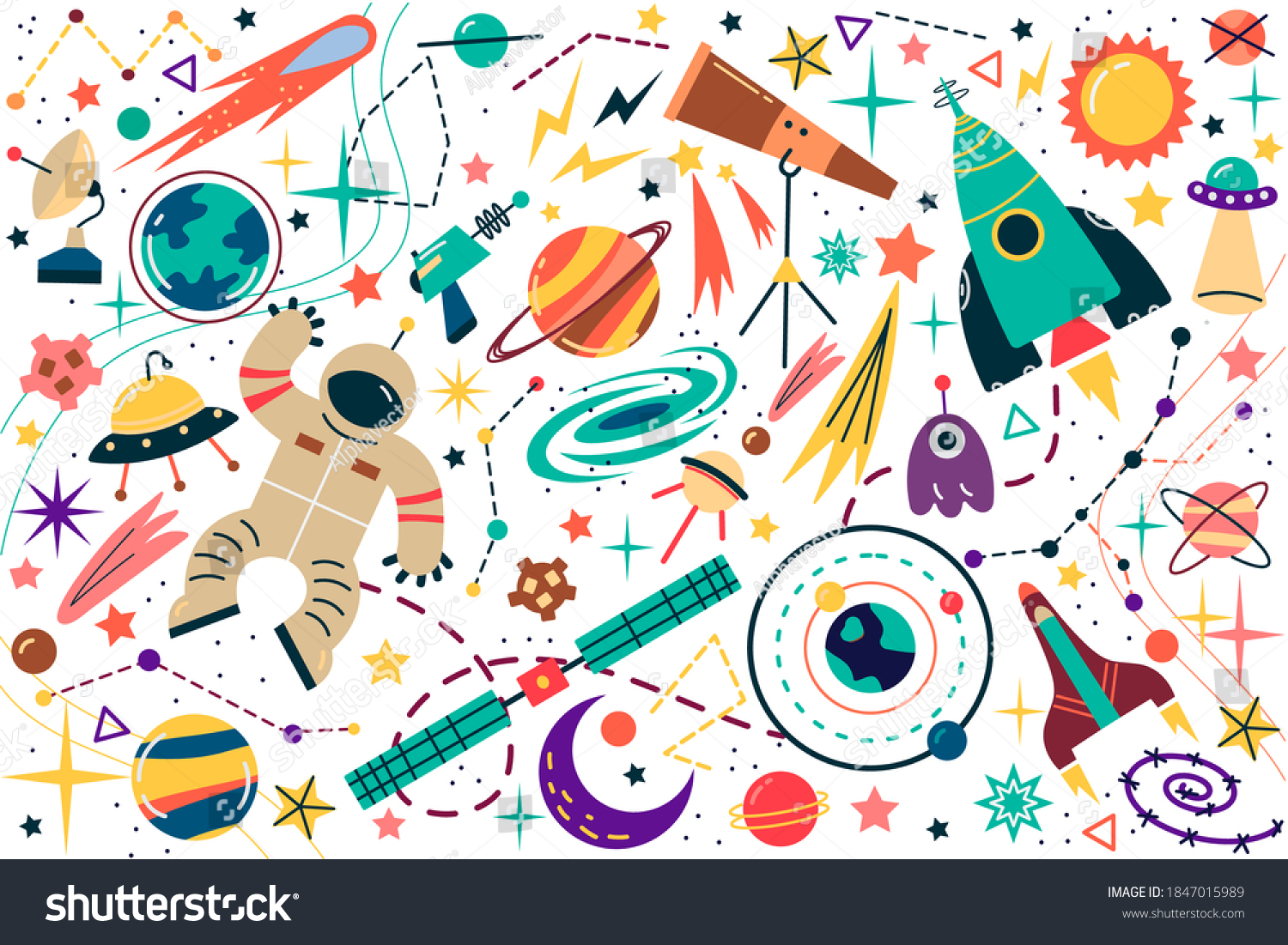 Space Doodle Set Collection Science Fiction Stock Vector (Royalty Free