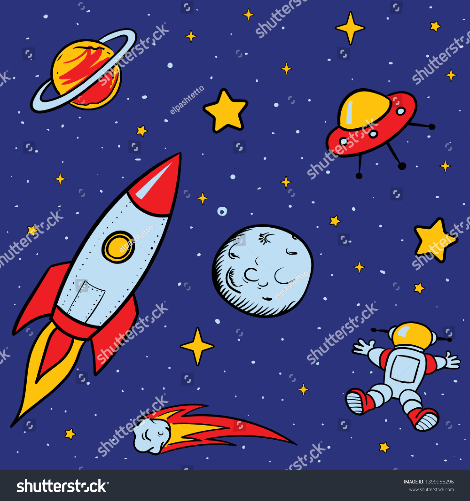 Space Elements Fly Zero Gravity Full Stock Vector Royalty Free