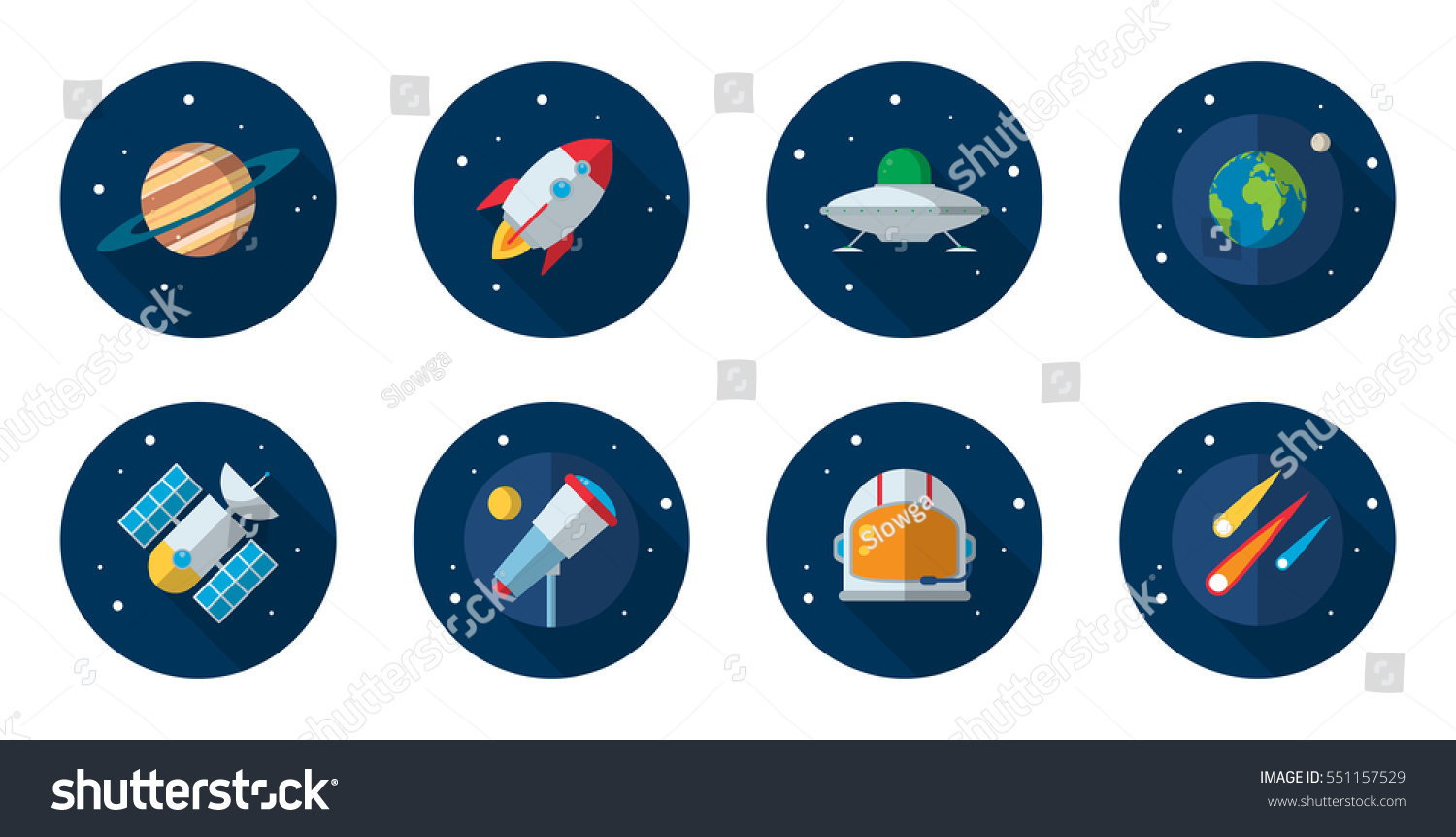 Space Flat Icon Set Galaxy Cosmos Stock Vector Royalty Free