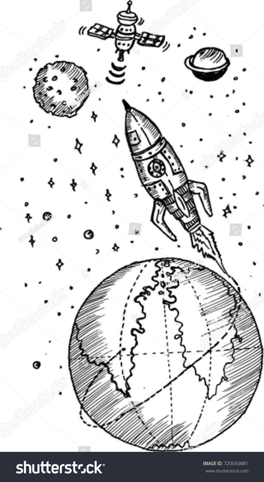 Space Rocket Earth Sketch Stock Vector Royalty Free