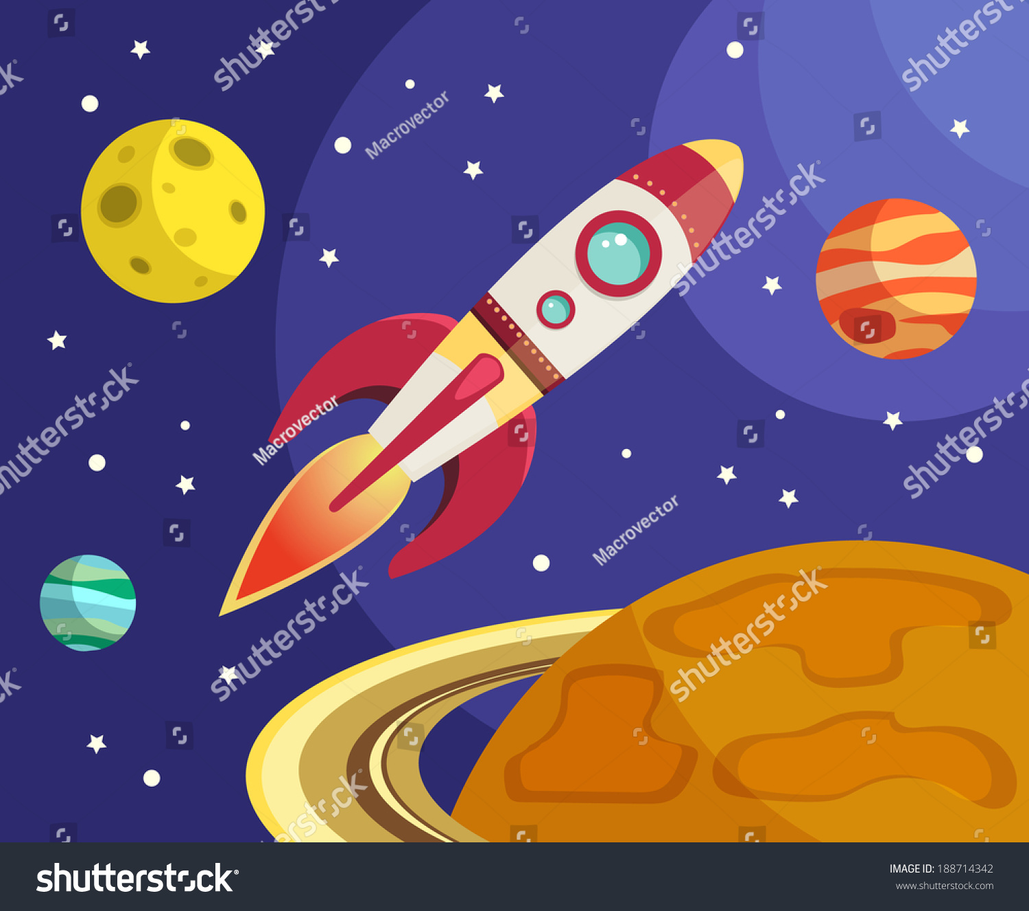 Space Rocket Ship Flying In Space With Planets And Stars On Background ...