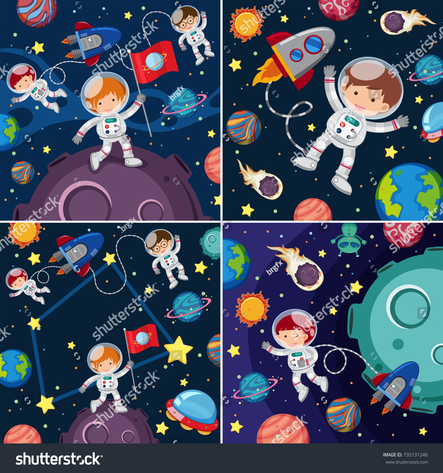 Space Scenes Astronauts Planets Illustration Stock Vector (Royalty Free ...