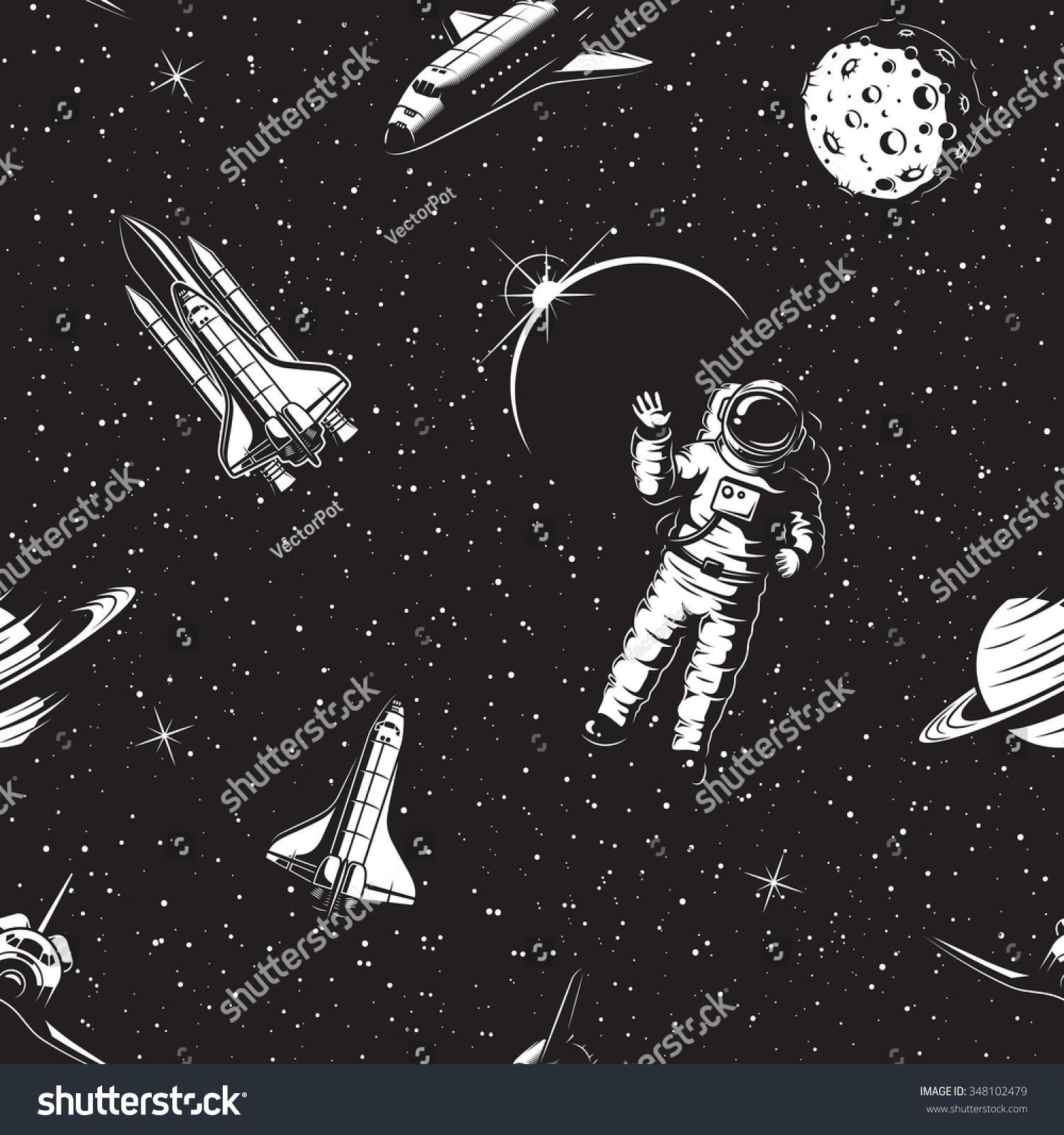 Space Seamless Pattern Black White Version Stock Vector (Royalty Free ...