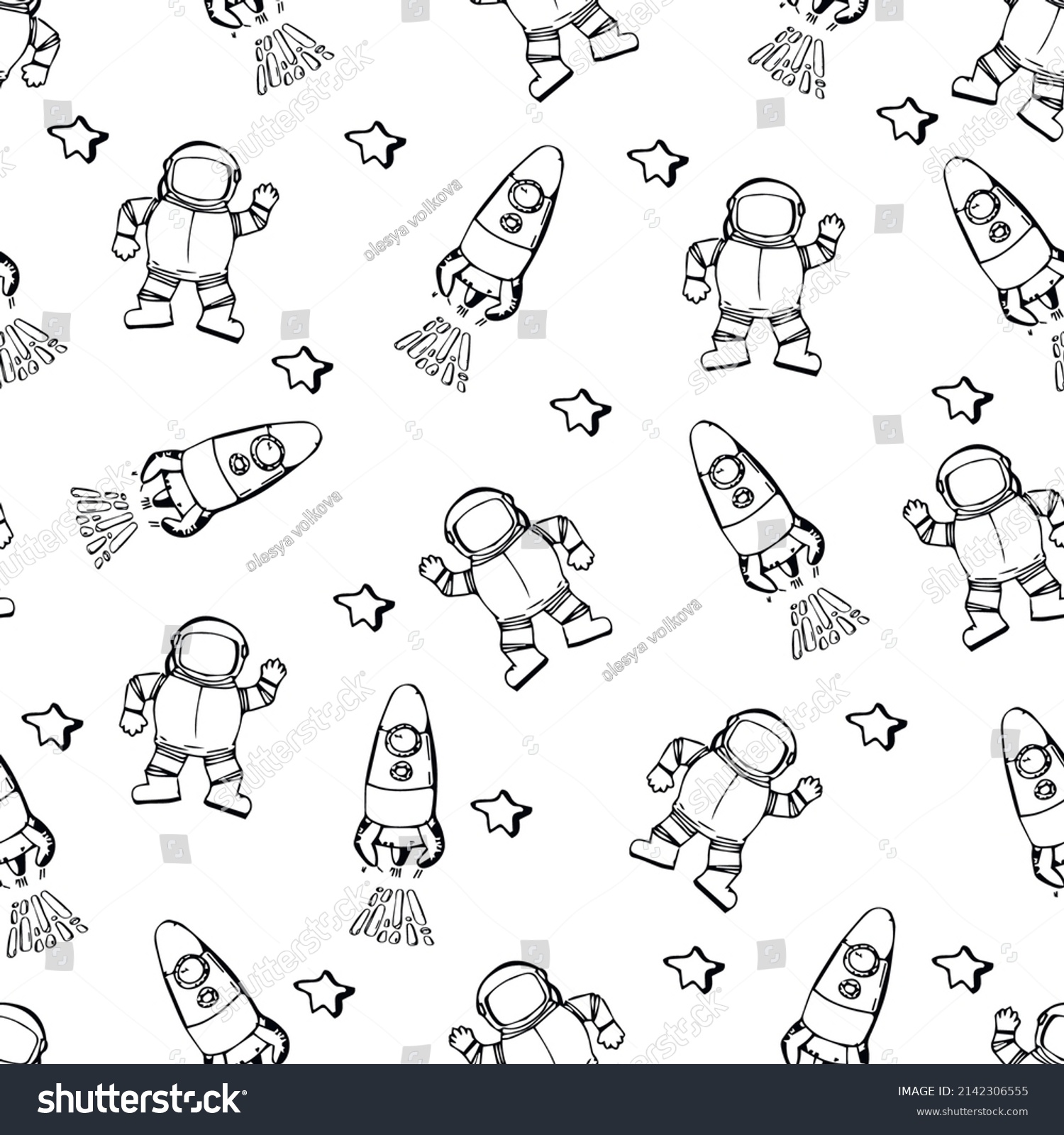 Space Seamless Pattern Hand Drawn Space Stock Vector (Royalty Free ...