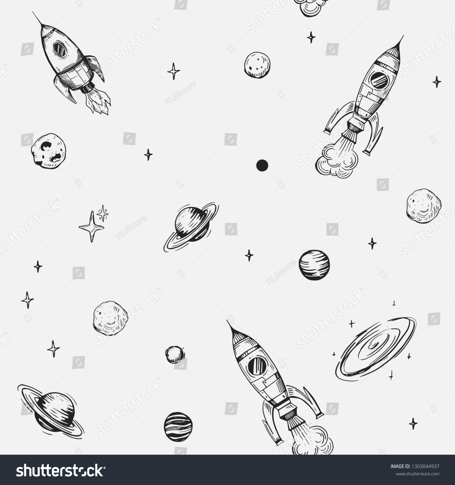 Space Seamless Pattern Planets Stars Rockets Stock Vector (Royalty Free ...