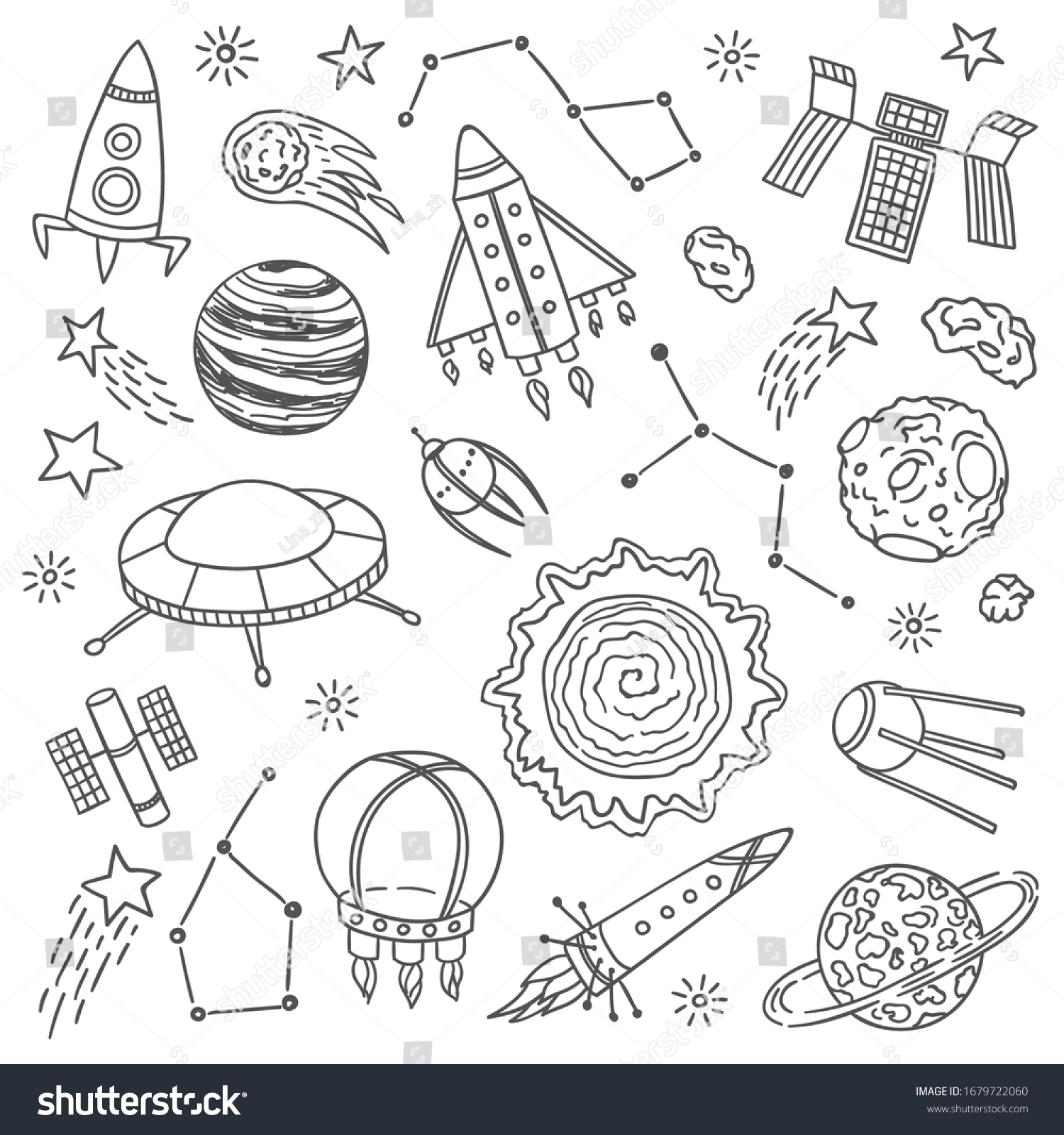 Space Vector Illustration Set Hand Drawn Stock Vector (Royalty Free ...