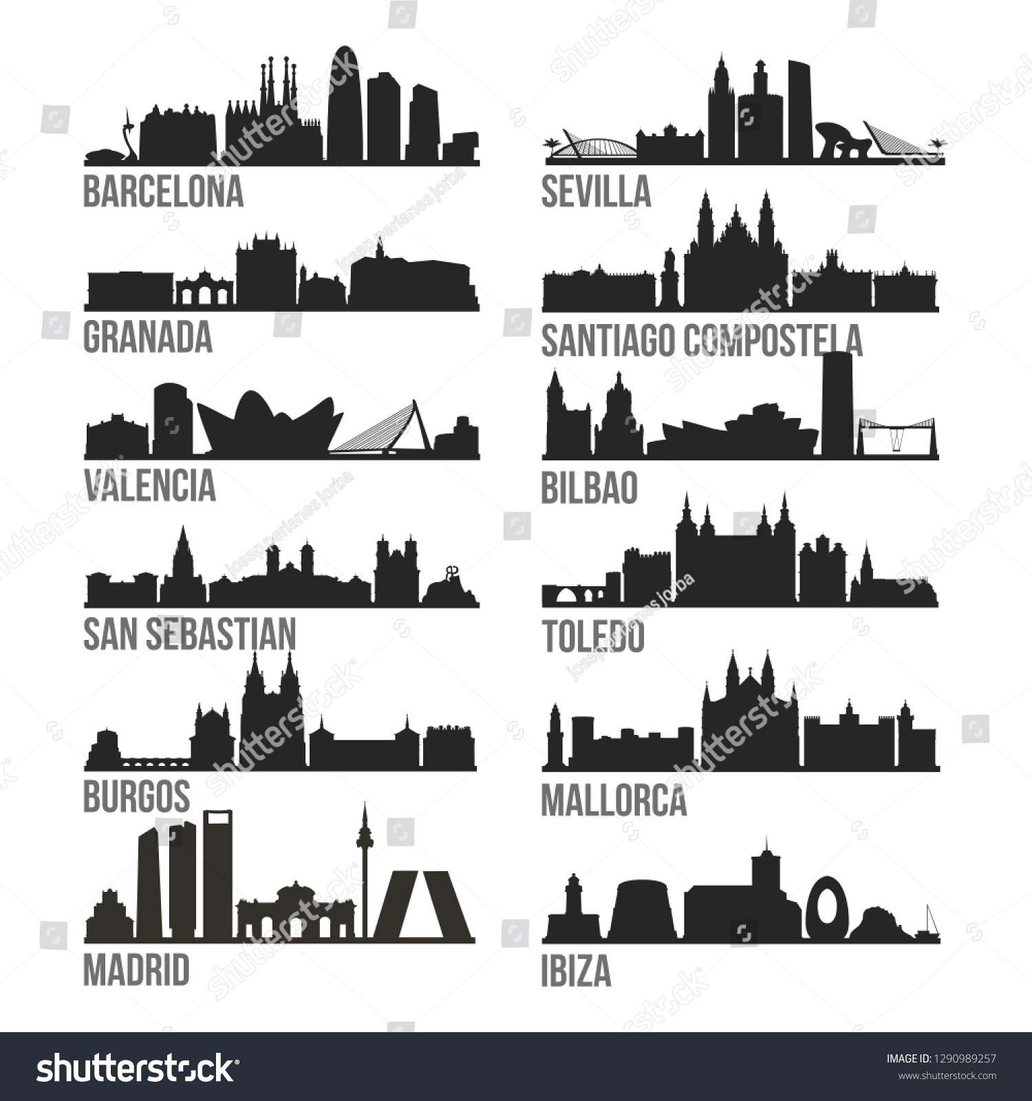 SVG of Spain Cities Most Famous Skyline City Silhouette Design Collection Set Pack svg