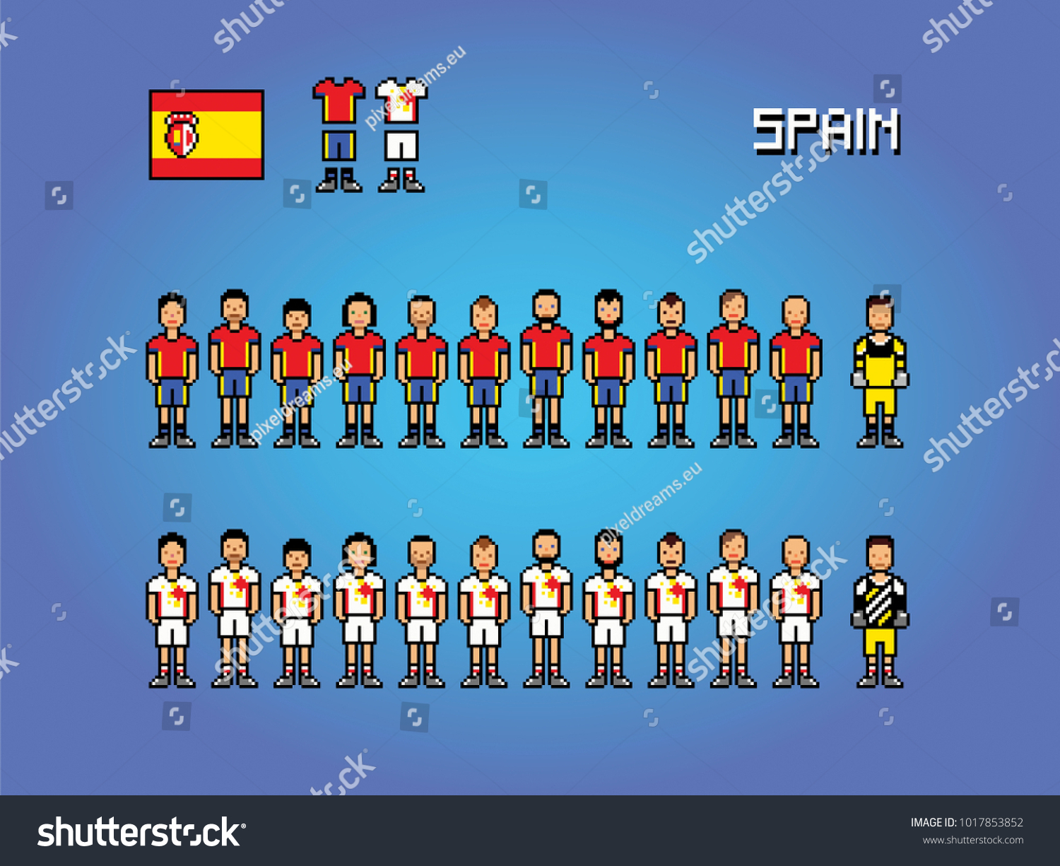 Spain Football Team Uniforms Pixel Art Stock Vector Royalty