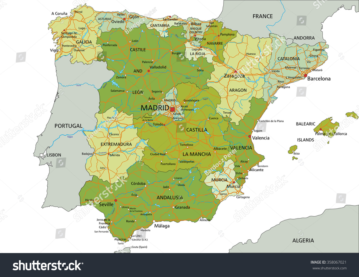 Spain Highly Detailed Editable Political Map Stock Vector (Royalty Free ...