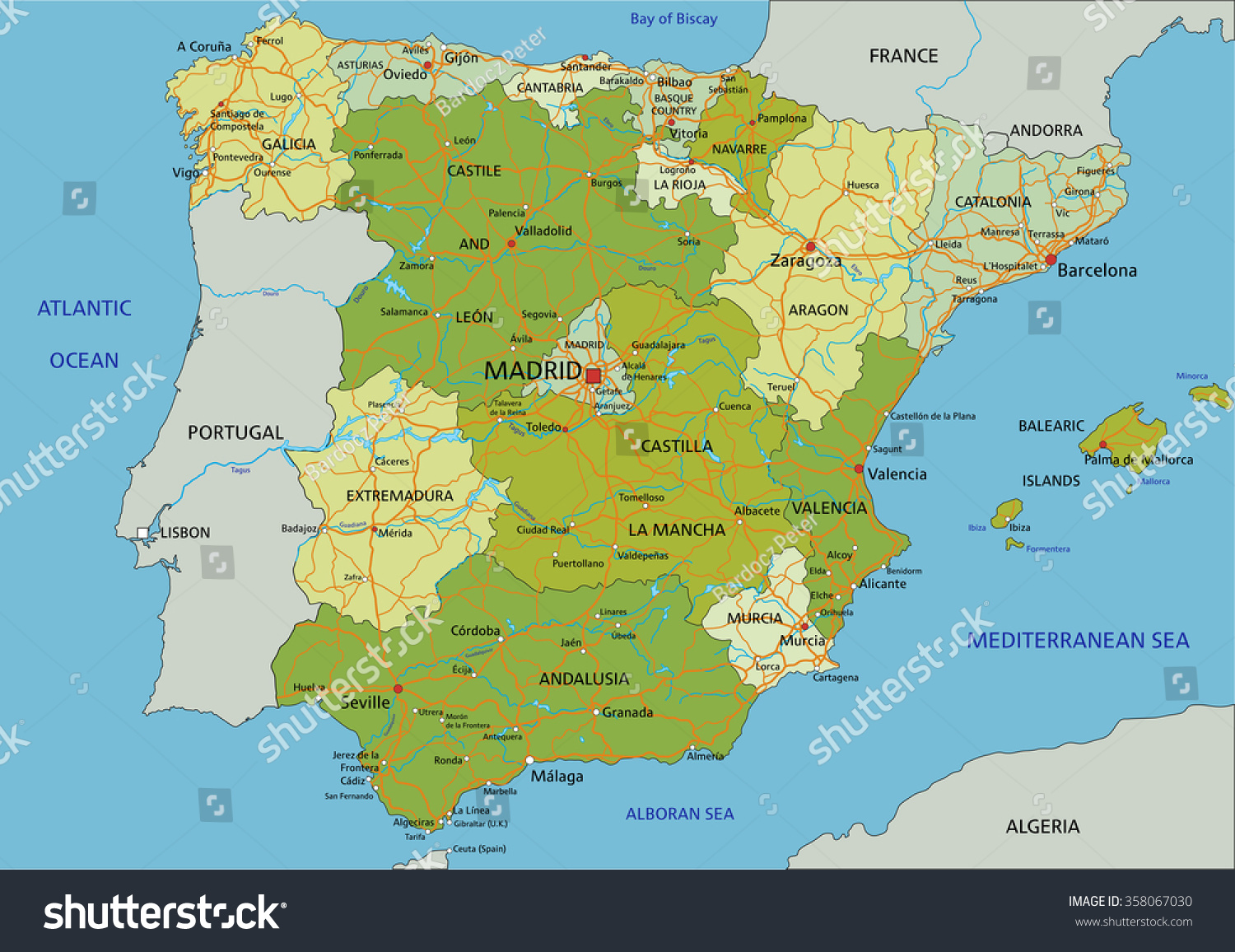 Spain Highly Detailed Editable Political Map Stock Vector (Royalty Free ...