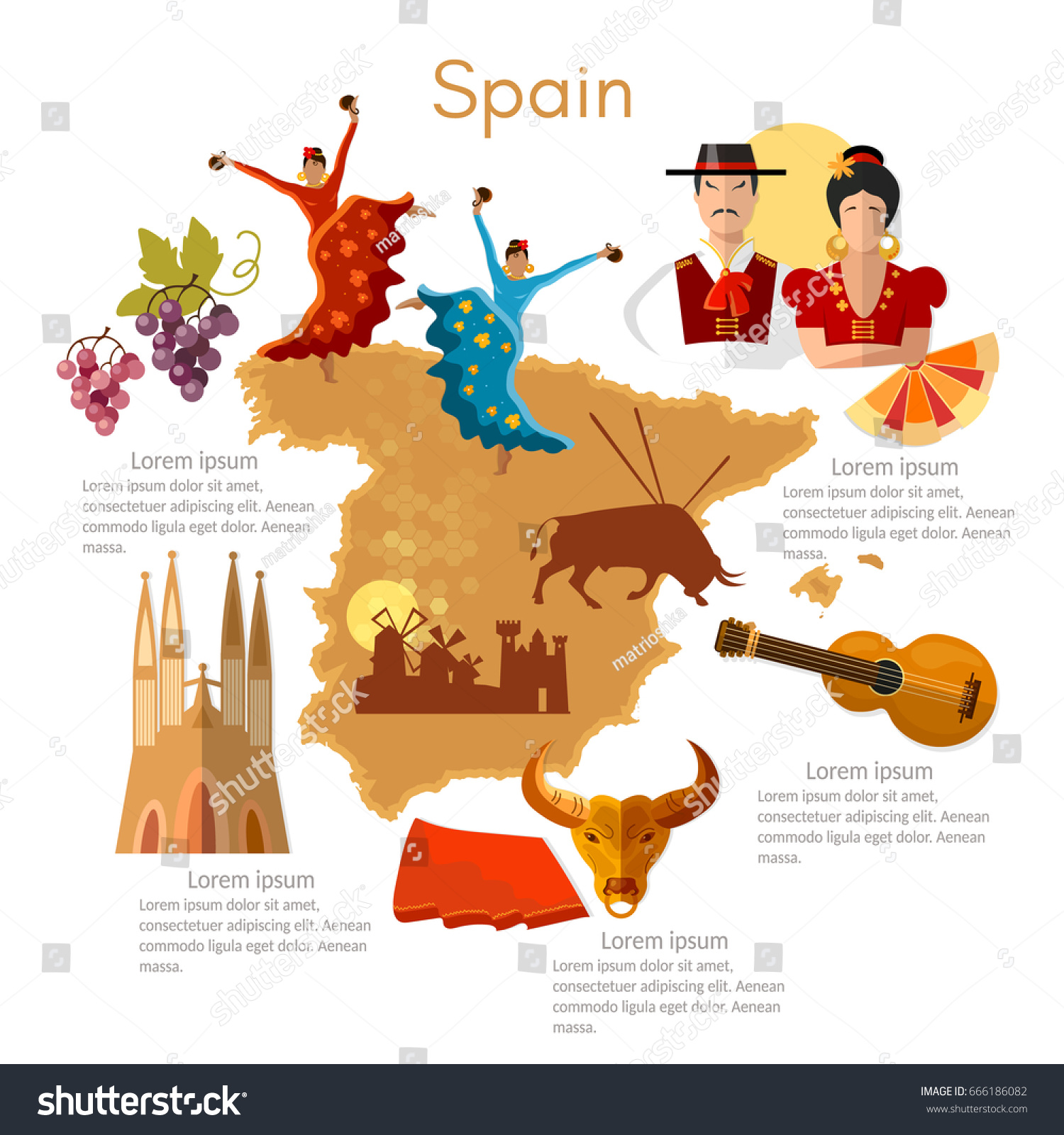 Spain Infographics Sights Culture Spanish Traditions Stock Vector ...