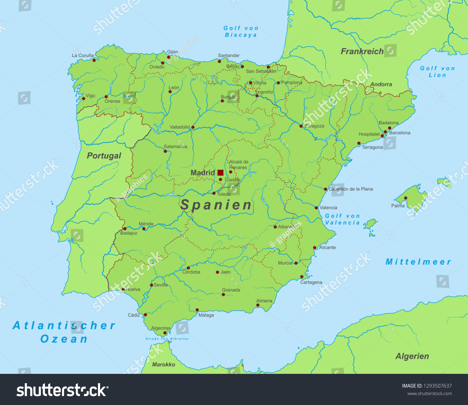 Spain Map Spain High Detailed Stock Vector (Royalty Free) 1293507637 ...