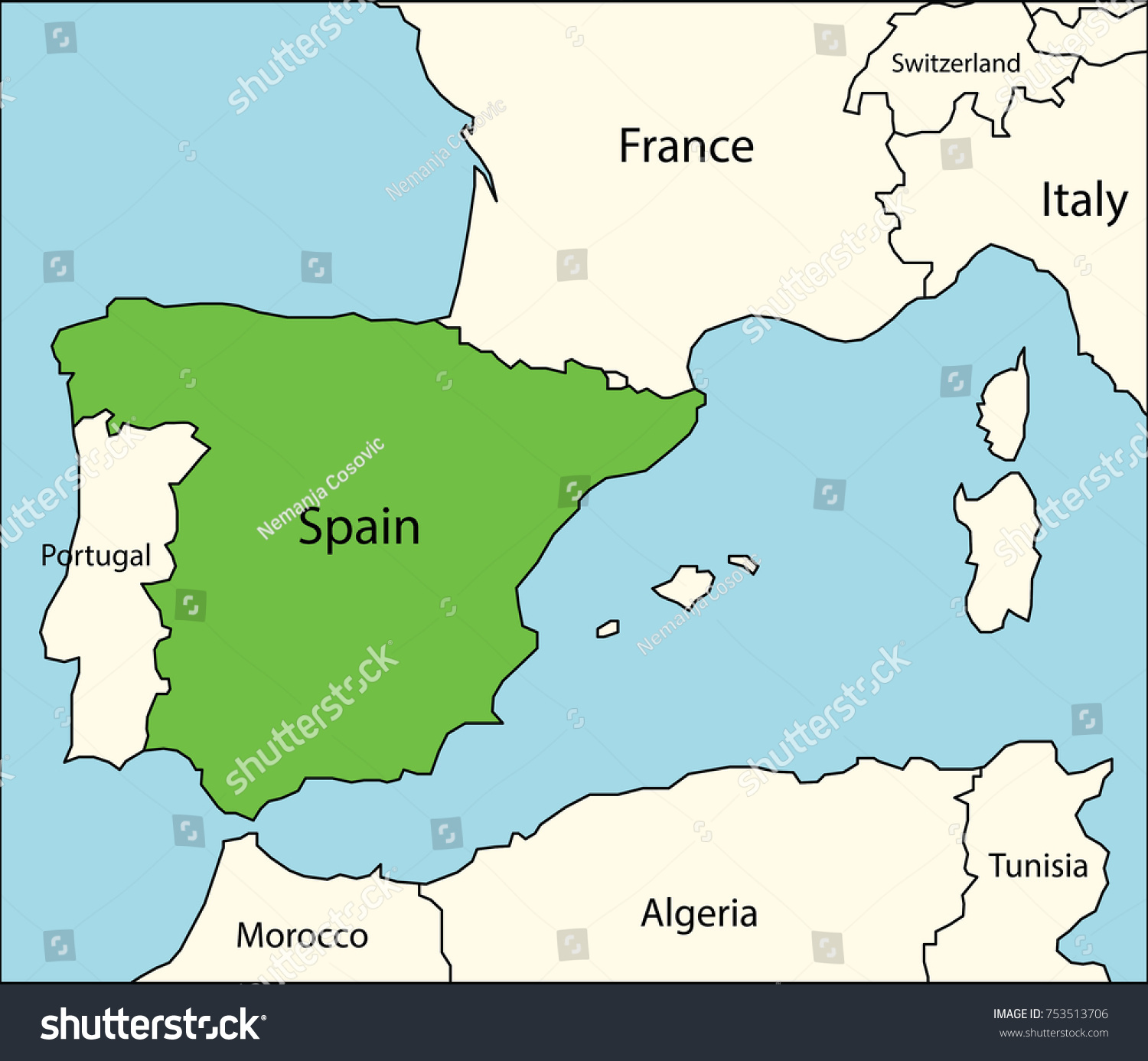 map of spain and surrounding countries Spain Map Neighboring Countries Stock Vector Royalty Free 753513706 map of spain and surrounding countries