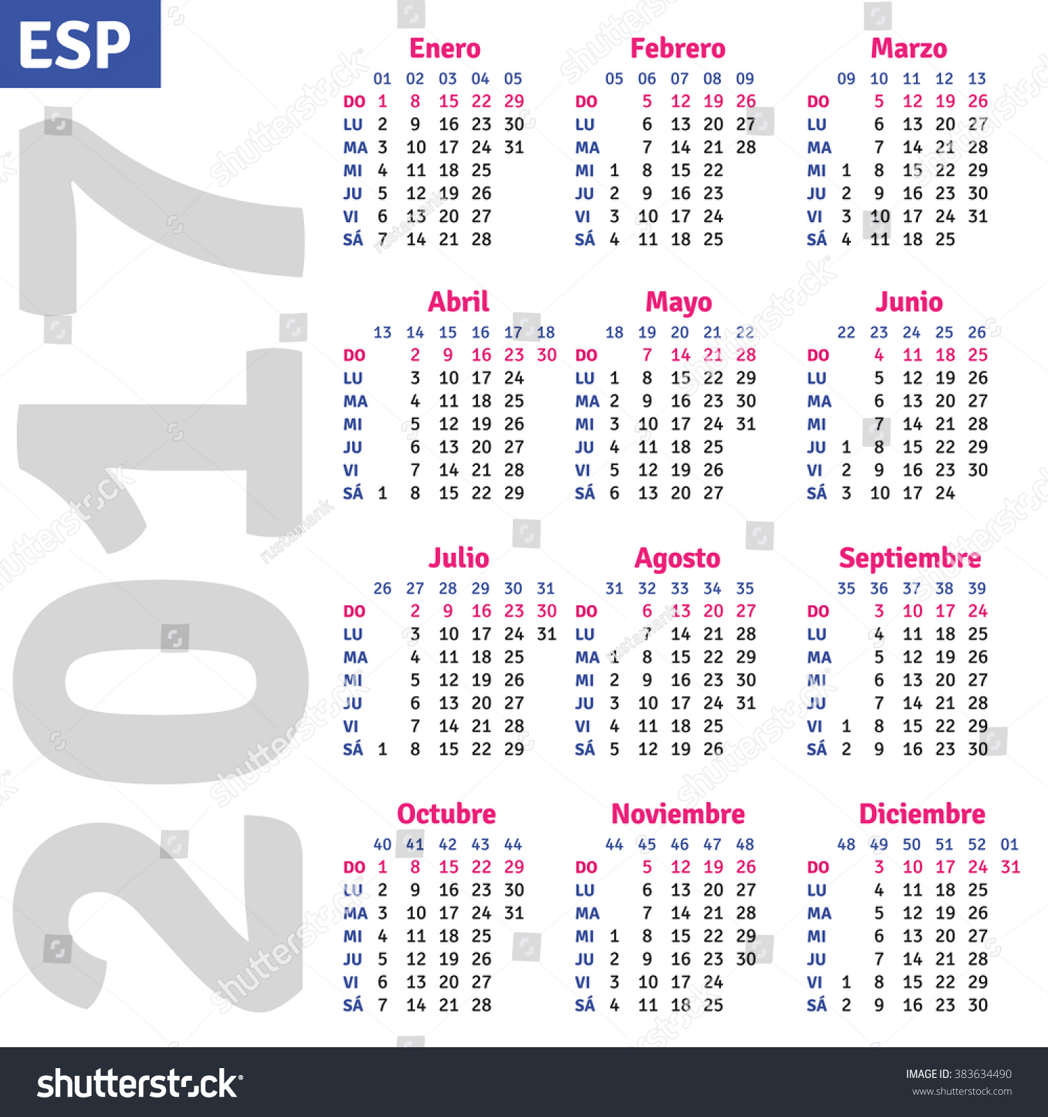 Spanish Calendar 2017 Vertical Calendar Grid Stock Vector (Royalty Free ...