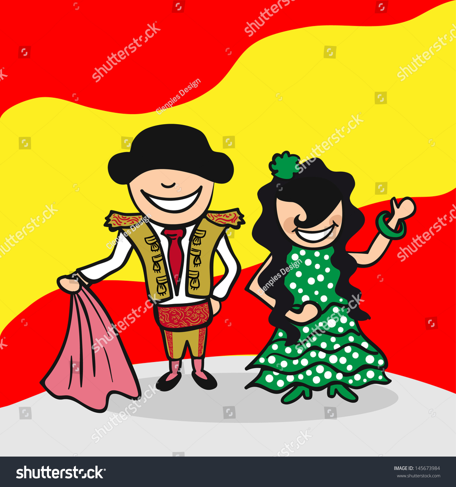 Spanish Man Woman Cartoon Couple National Stock Vector 145673984 ...