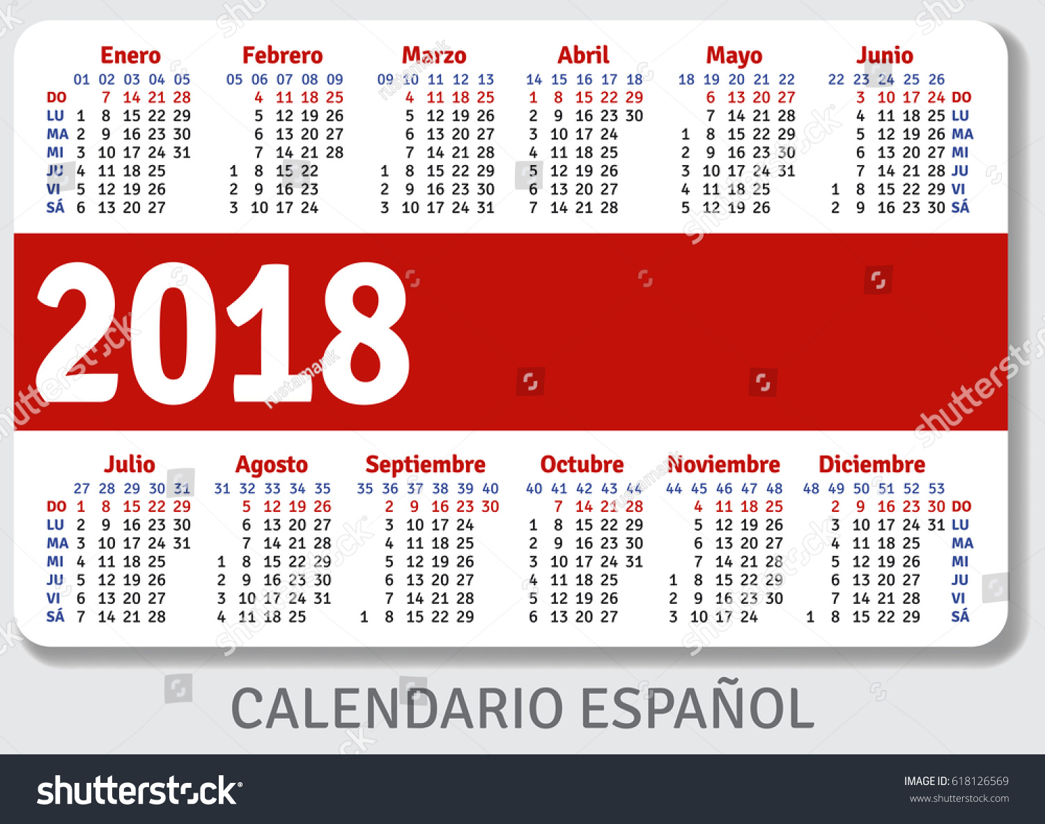 iso standard calendar Stock Pocket Standard Size Calendar 2018 Vector Spanish