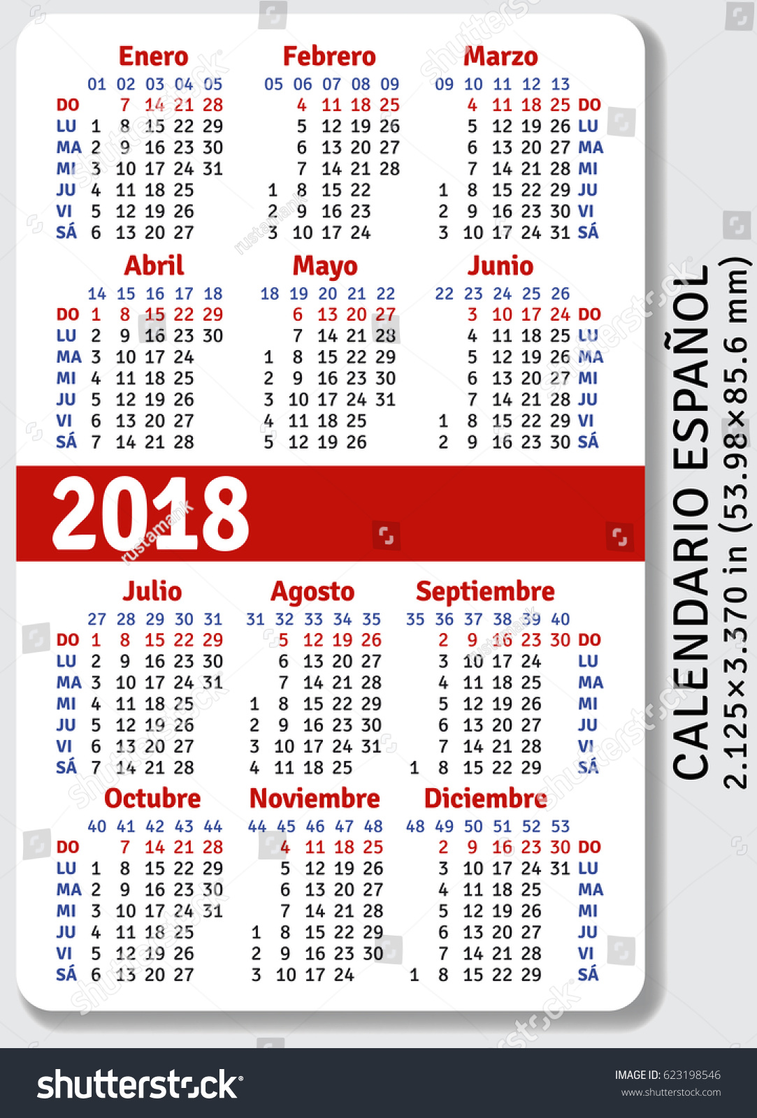 calendar iso standard Vector Size Calendar 2018 Stock Standard Pocket Spanish