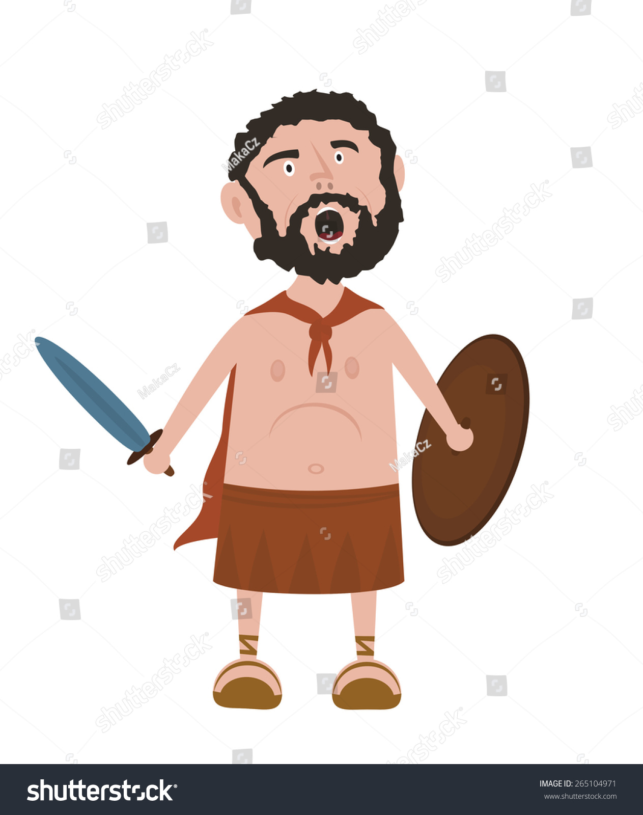 Spartan Warrior Cartoon Character Screaming And Holding Sword And ...
