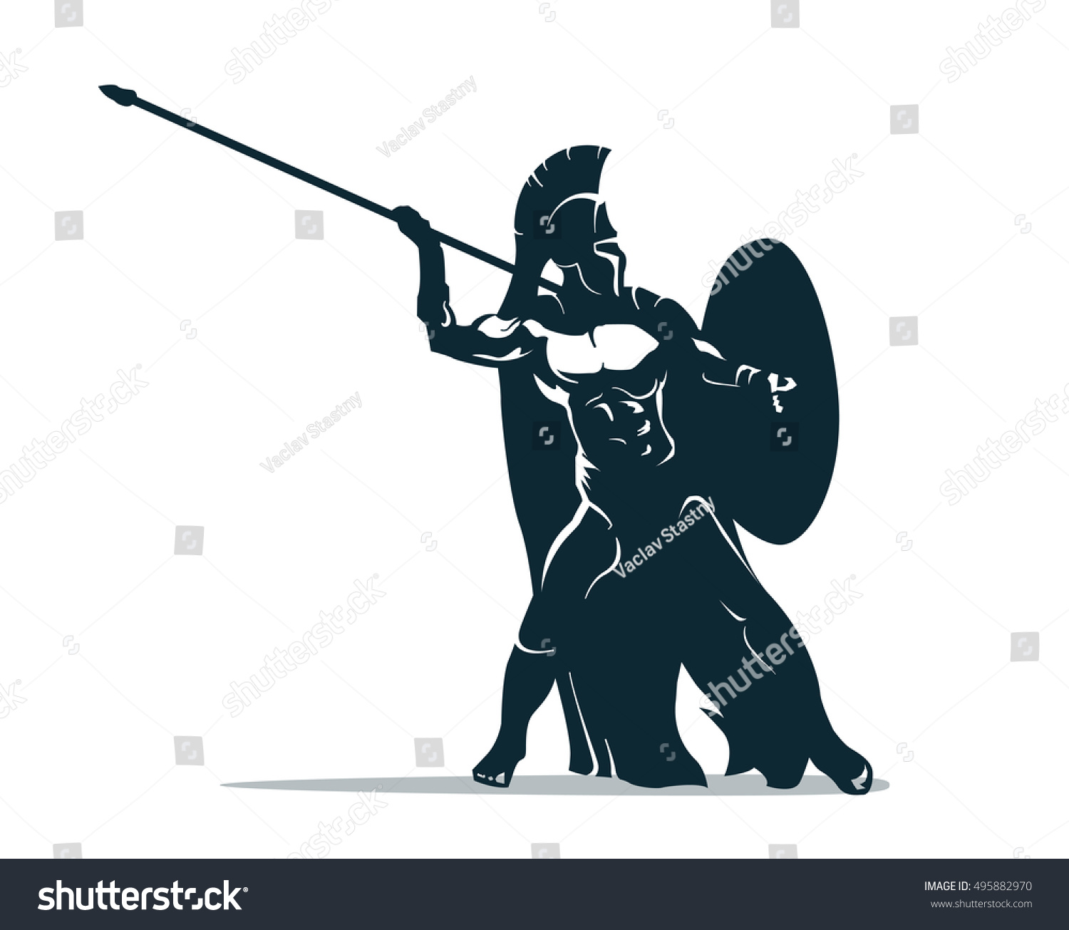 スパルタの戦士のスタイルを取り入れたイラスト 戦士が投げ槍を投げます のベクター画像素材 ロイヤリティフリー 495882970