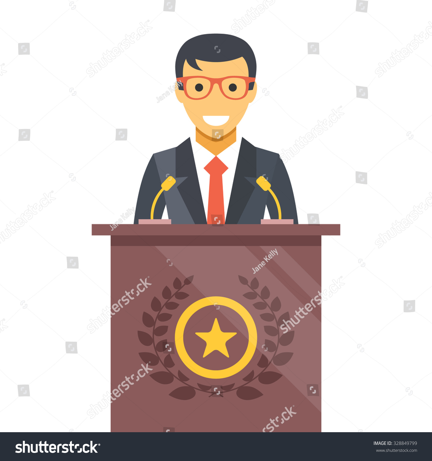 stock vector speaker at podium man in suit standing at rostrum important event business conference concept 328849799