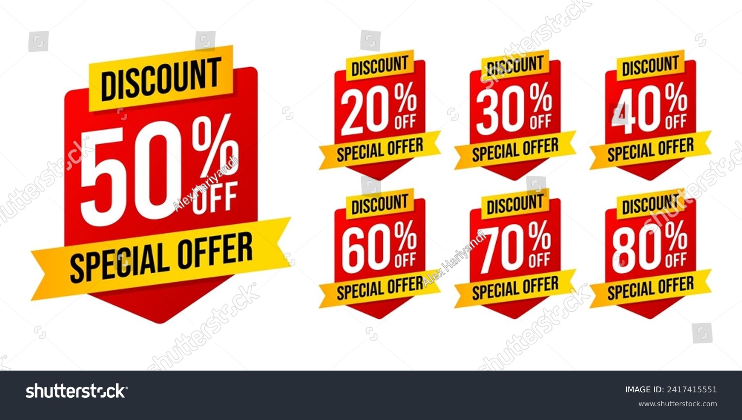 SVG of Special offer discounts label starting from 20, 30, 40, 50, 60, 70, 80 percent off. Trendy red and yellow color sales promotion banner element. Vector illustration svg