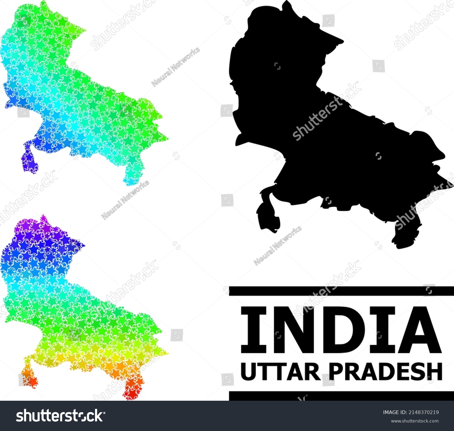 Spectrum Gradient Star Collage Map Uttar Stock Vector (Royalty Free ...