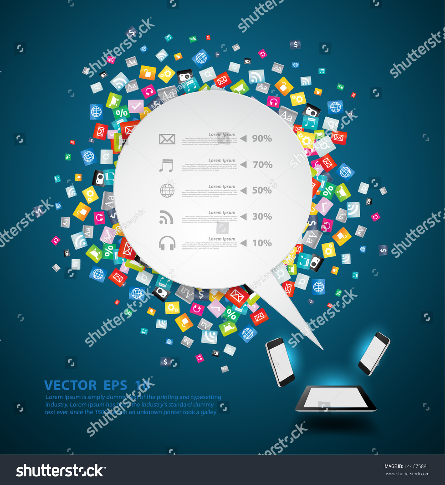 SVG of Speech bubble background with cloud of colorful application icon, Business software and social media networking service idea concept, Vector illustration modern template design svg