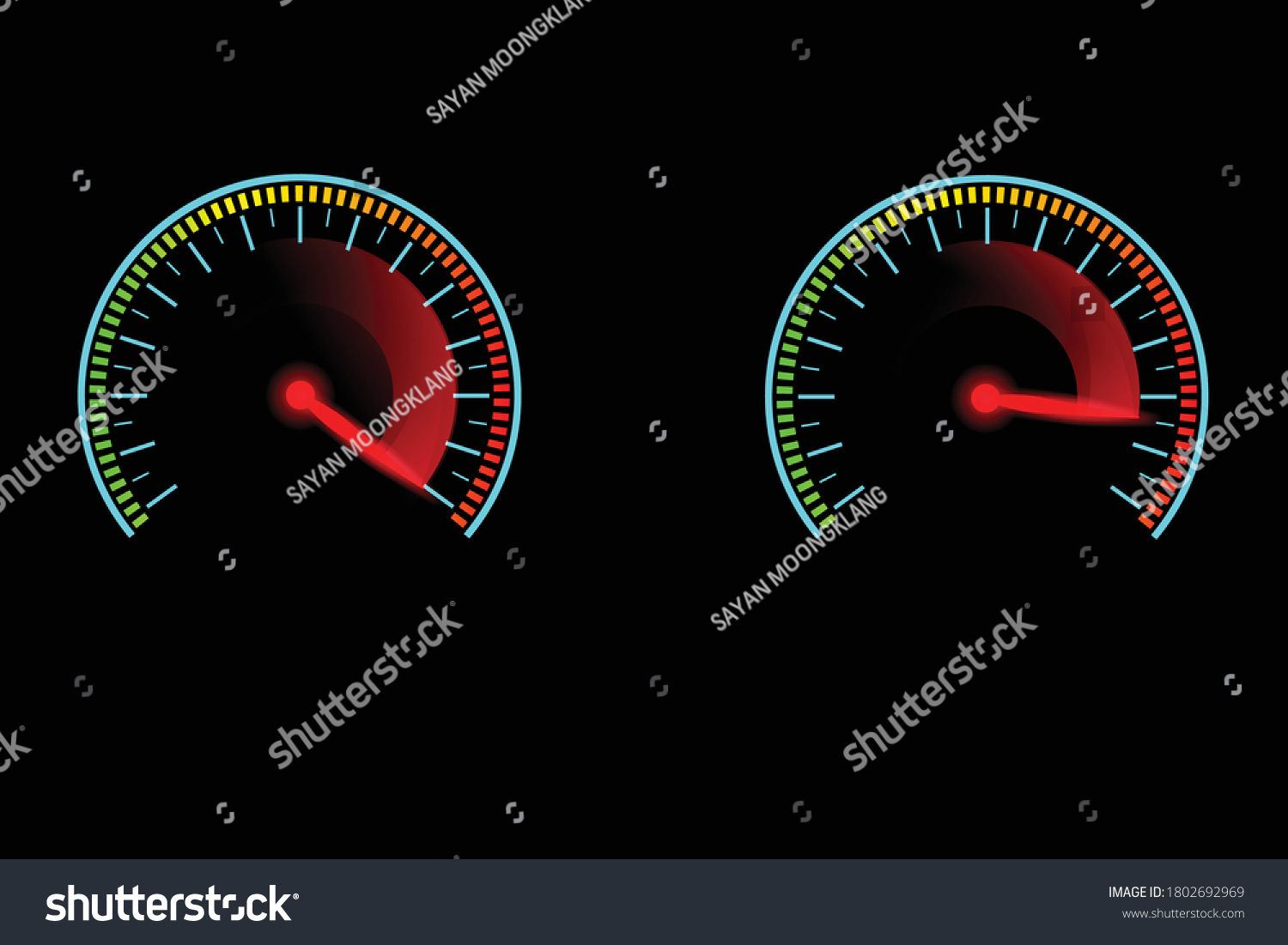 SVG of Speed meter with red gauge needle glowing in the dark. Concept of high speed motion. svg