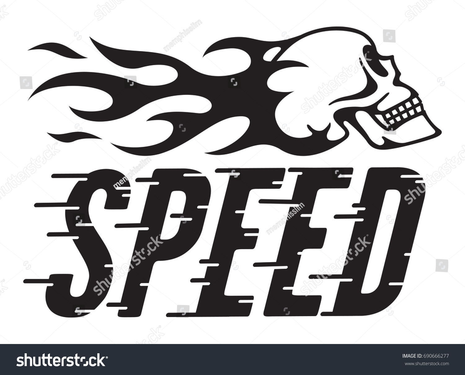 SVG of Speed Retro Vector Design with speed lines and flaming skull
Vector illustration of vintage hot rod, motorcycle, car graphic with custom speed line typography and side view of skull and flames. svg