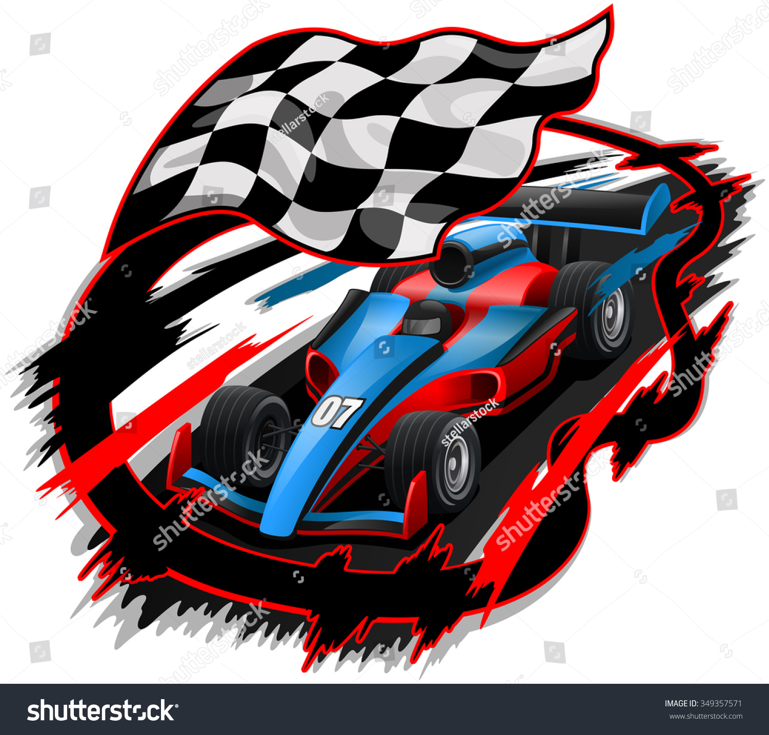 Speeding F1 Racing Car Checkered Flag Stock Vector (Royalty Free ...