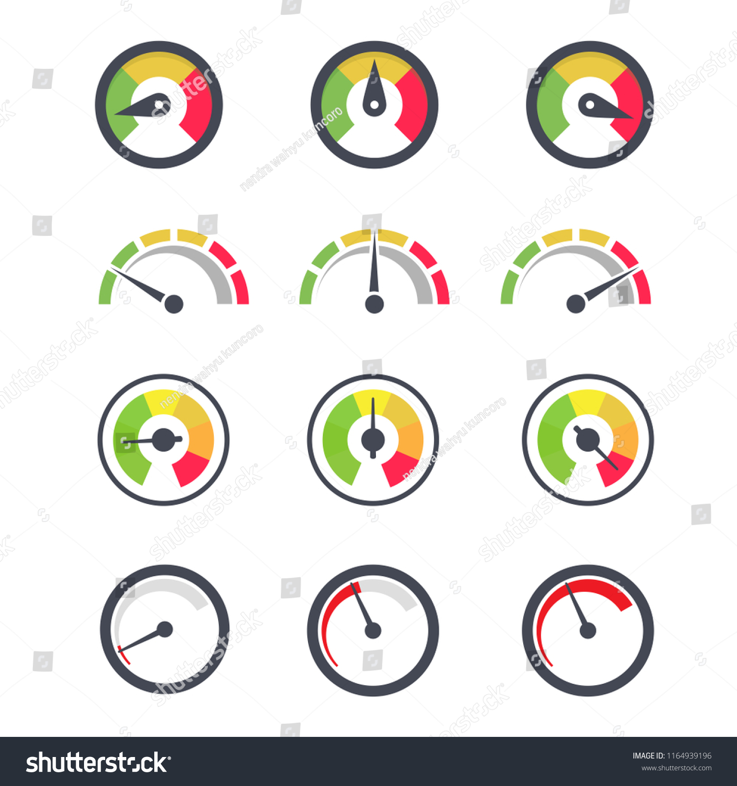SVG of Speedometer icon, circular indicator of minimum and maximum gauge with various needle pointer svg