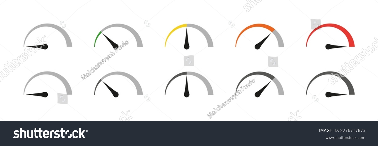 SVG of Speedometer icon vector set.   Info-graphic gauge Colorful info-graphic speedometer icon set. Risk level gauge. EPS 10 svg