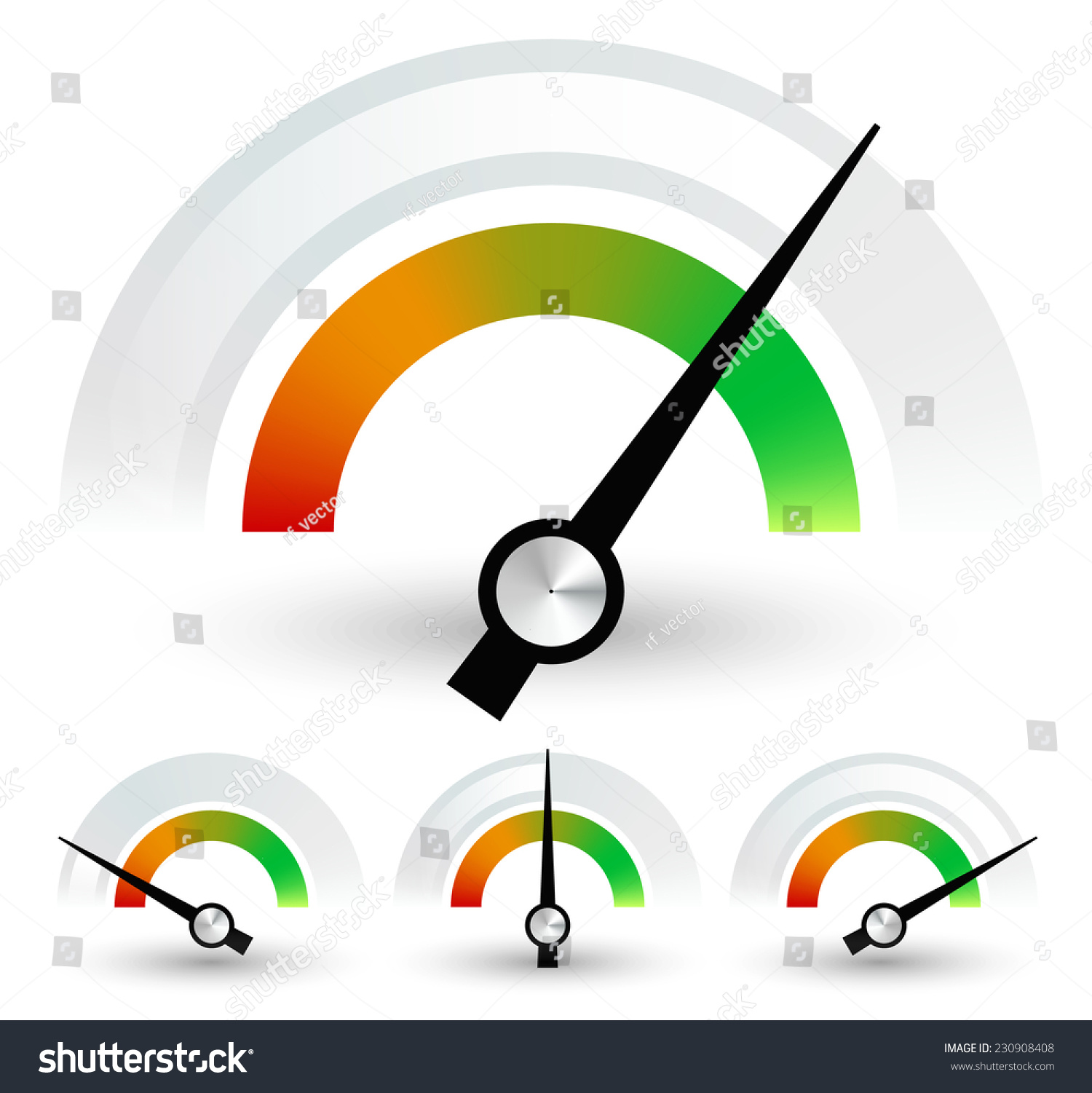 SVG of Speedometers or general indicators with needles. set at 4 stages svg