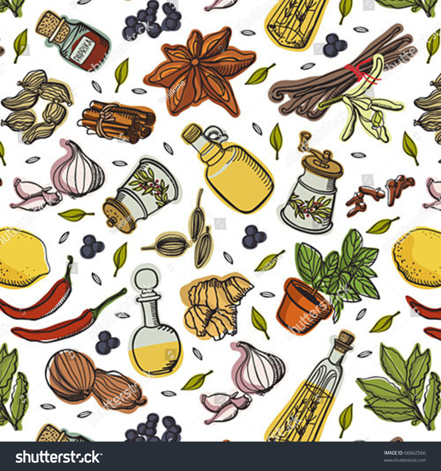 Spices Kitchen Pattern Stock-vektorgrafik 66662566 ...