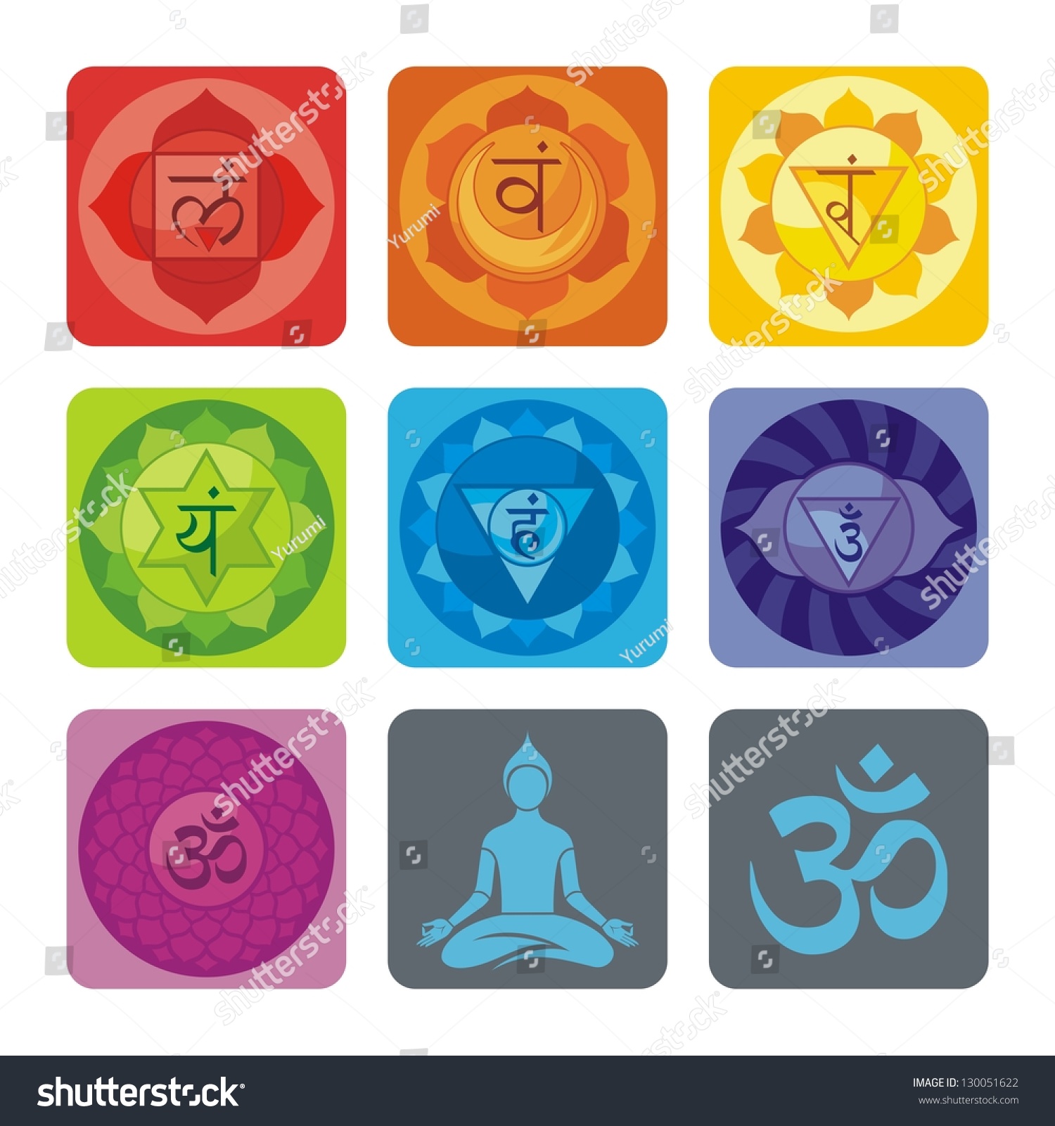 Spiritual Set Chakras Yoga Icons Stock Vector Royalty Free 130051622