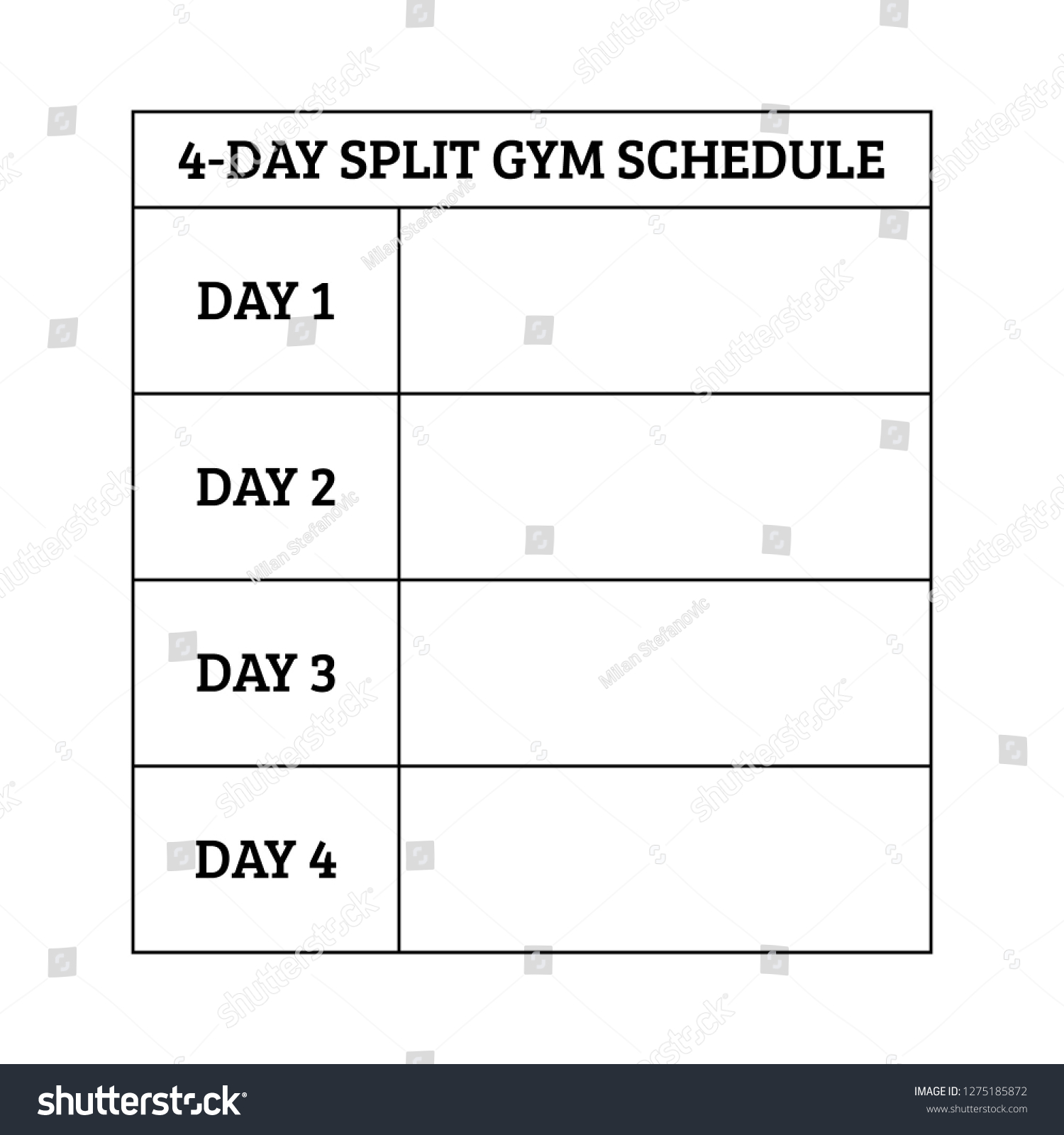 Split Days Gym Workout Schedule Blank Stock Vector Royalty