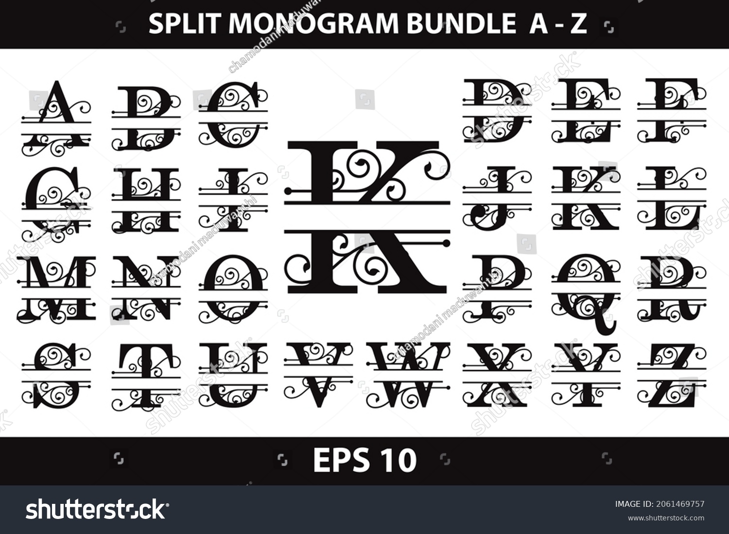 SVG of Split Letter Monogram, Alphabet Frame Font. Laser cut template. Initial letters of the monogram. svg