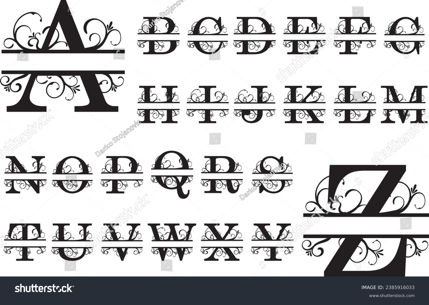 SVG of Split Letter Monogram, Alphabet Split Monogram, Laser Cut Files, Split Monogram, Alphabet Font Frame svg
