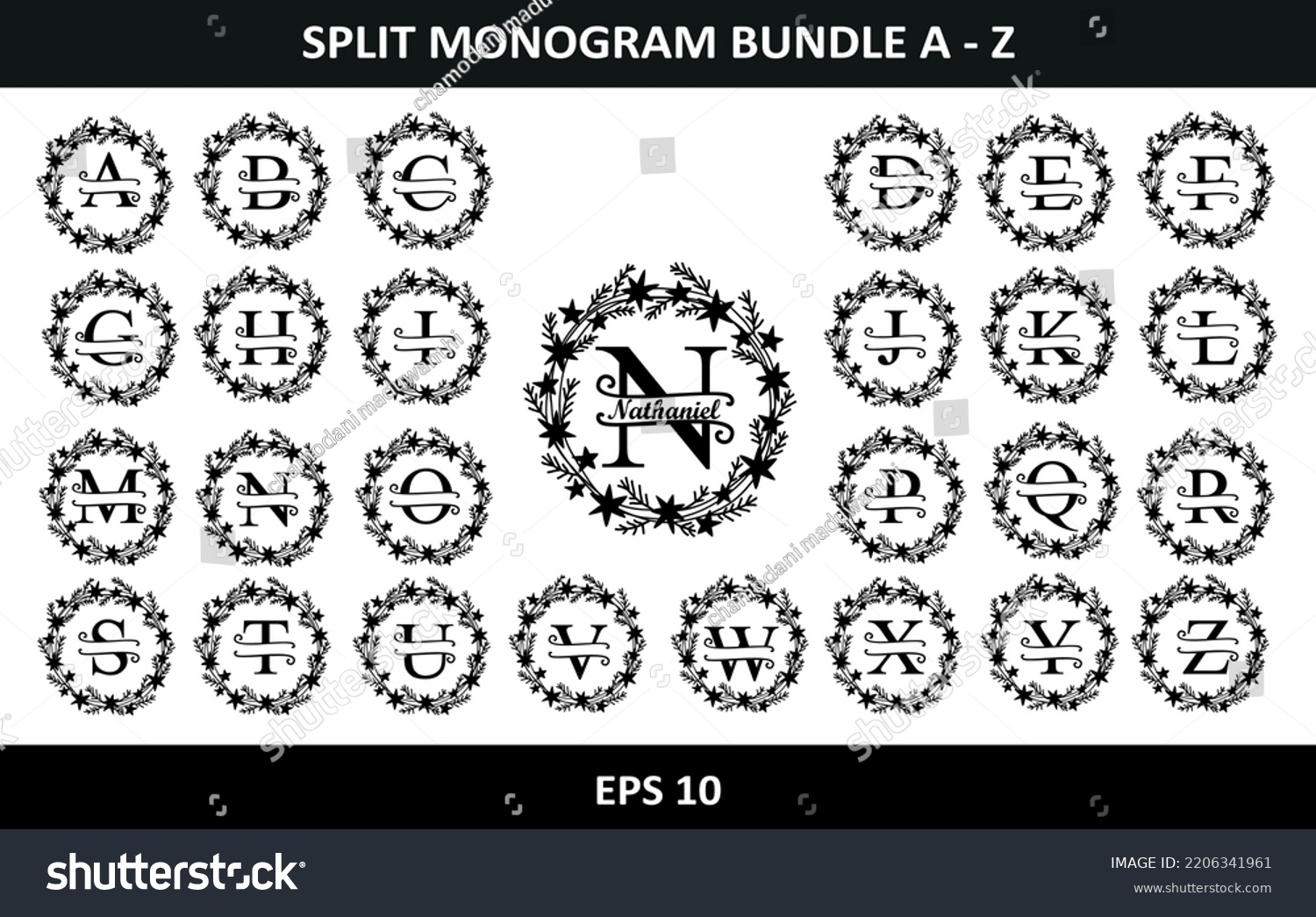SVG of Split Monogram Letter, Set of letters to create a monogram. Monogram alphabet. Vector illustration. Set of initial decorative
 plant monogram split letter vector svg