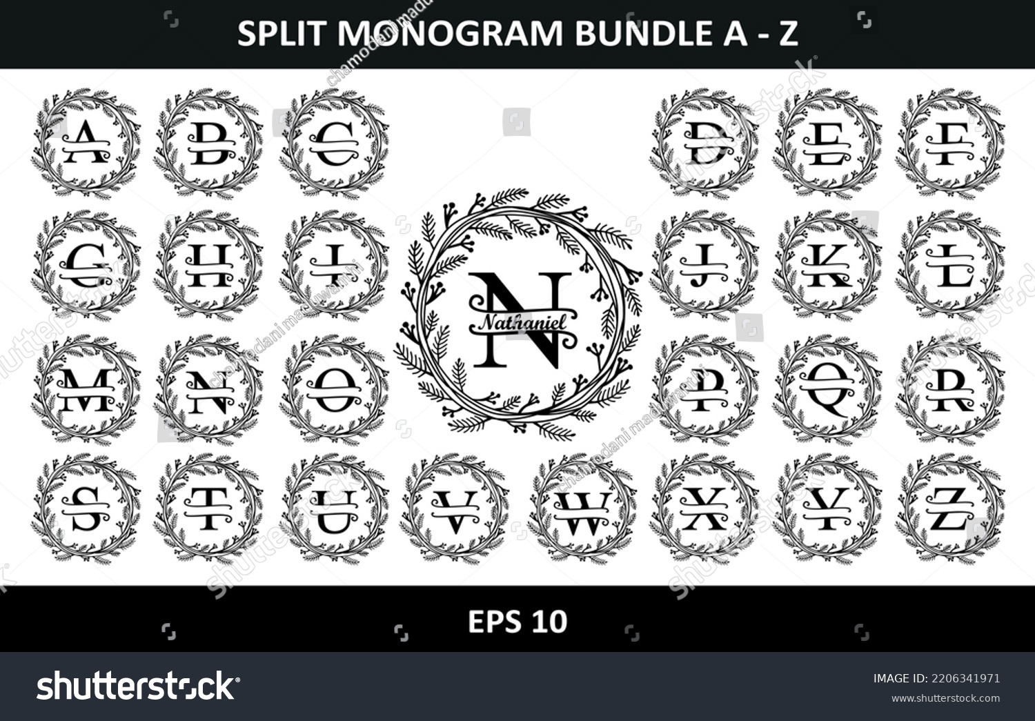SVG of Split Monogram Letter, Set of letters to create a monogram. Monogram alphabet. Vector illustration. Set of initial decorative
 plant monogram split letter vector svg